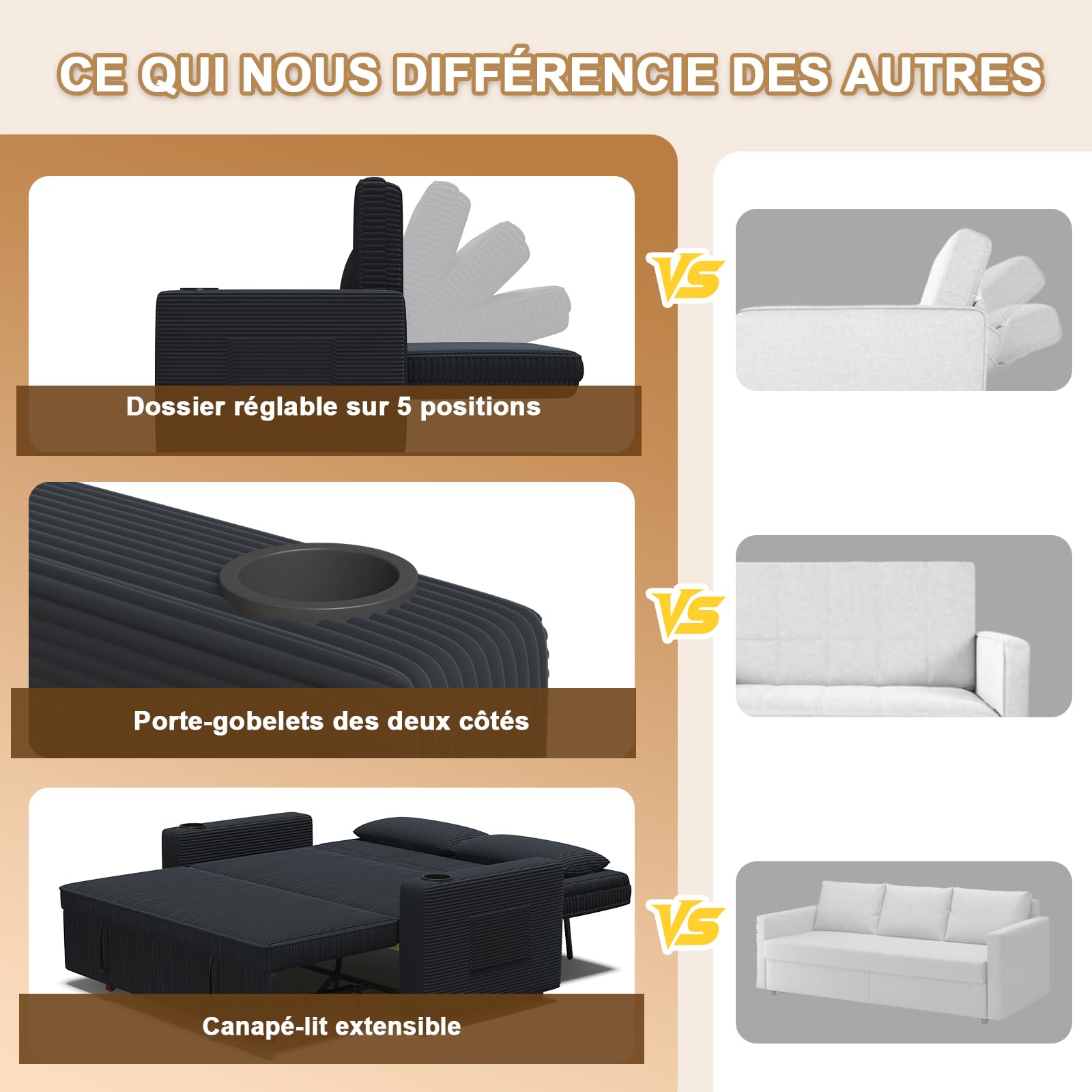 JUMMICO Canapé Convertible 2 Places Tissu côtelé, Dossier réglable, Causeuse Moderne 75×160×93 cm, Structure Solide 150 kg pour intérieur Contemporain,Couleur Bleu-Noir