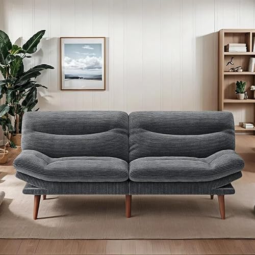 AMADA HOMEFURNISHING 66"/73" Convertible Futon Sofa Bed,Green futon with Adjustable Backrest & Armrests,Folding Sleeper Recliner for Small Spaces, Living Room or Office, Corduroy (66",Vintage Grey)