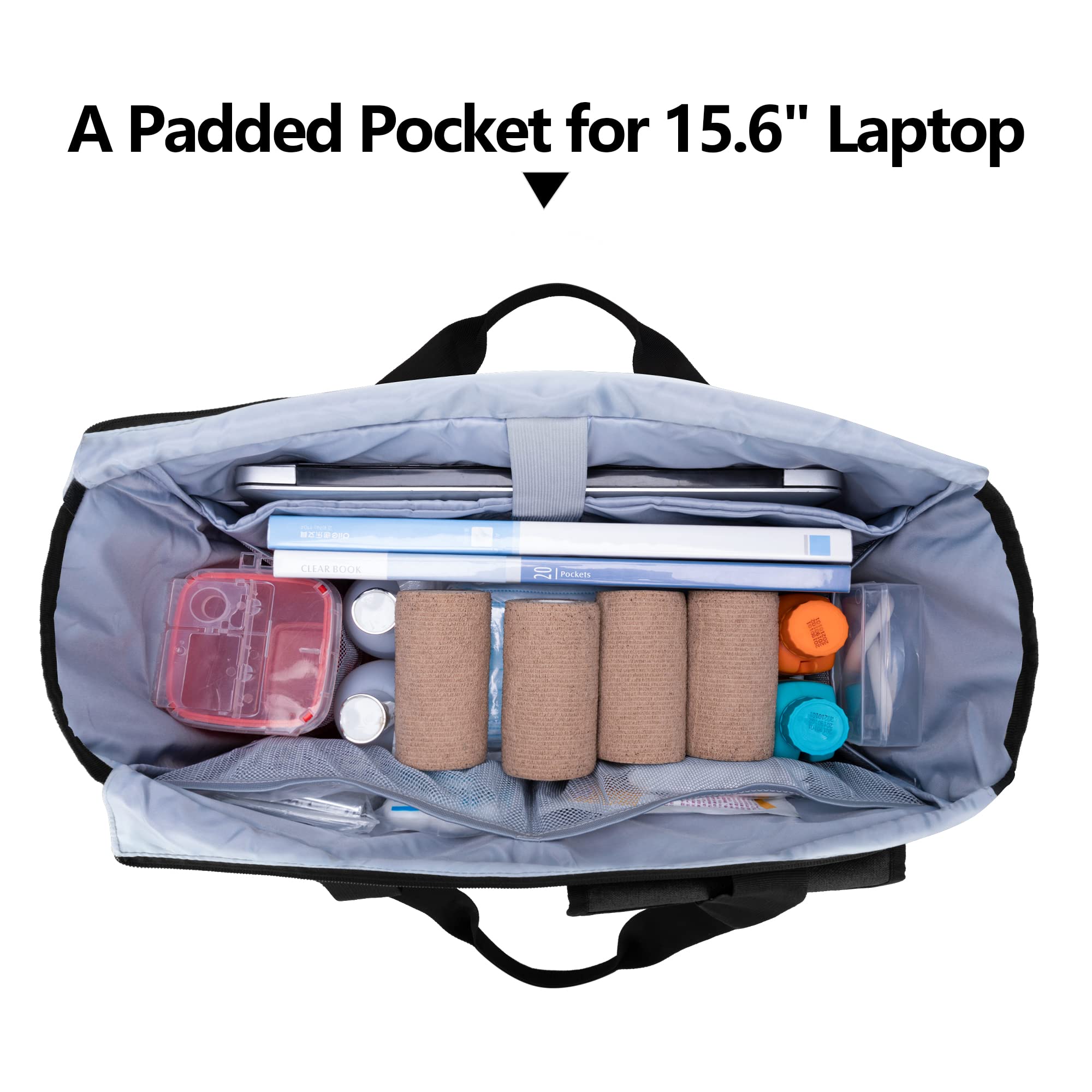 Trunab Sac Fourre-Tout d'Infirmière avec Housse Rembourrée pour Ordinateur Portable de 15,6", Sac d'Infirmière avec Plusieurs Poches pour Les Visites de Soins Palliatifs et Les Soins à Domicile