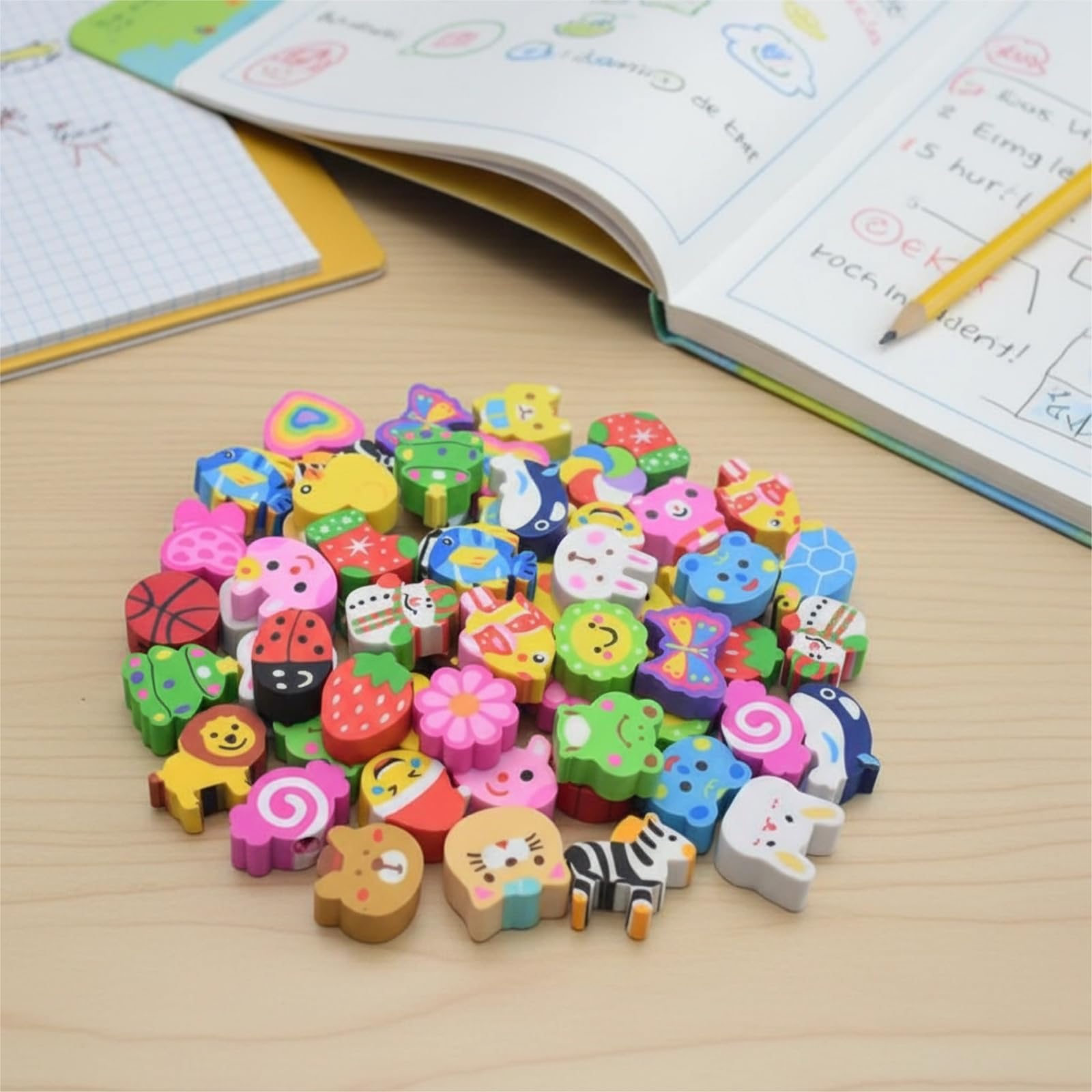 Lot de 50 gommes colorées en PVC pour enfants - fournitures scolaires