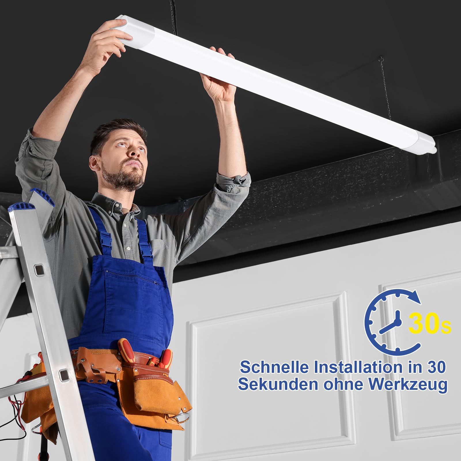 Lámpara LED para ambientes húmedos, tubo fluorescente, 45 W, 5000 lm, 4000 K, blanco neutro, 150 cm, ultrafina, IP65, resistente al agua, lámpara LED para habitaciones húmedas y oficina