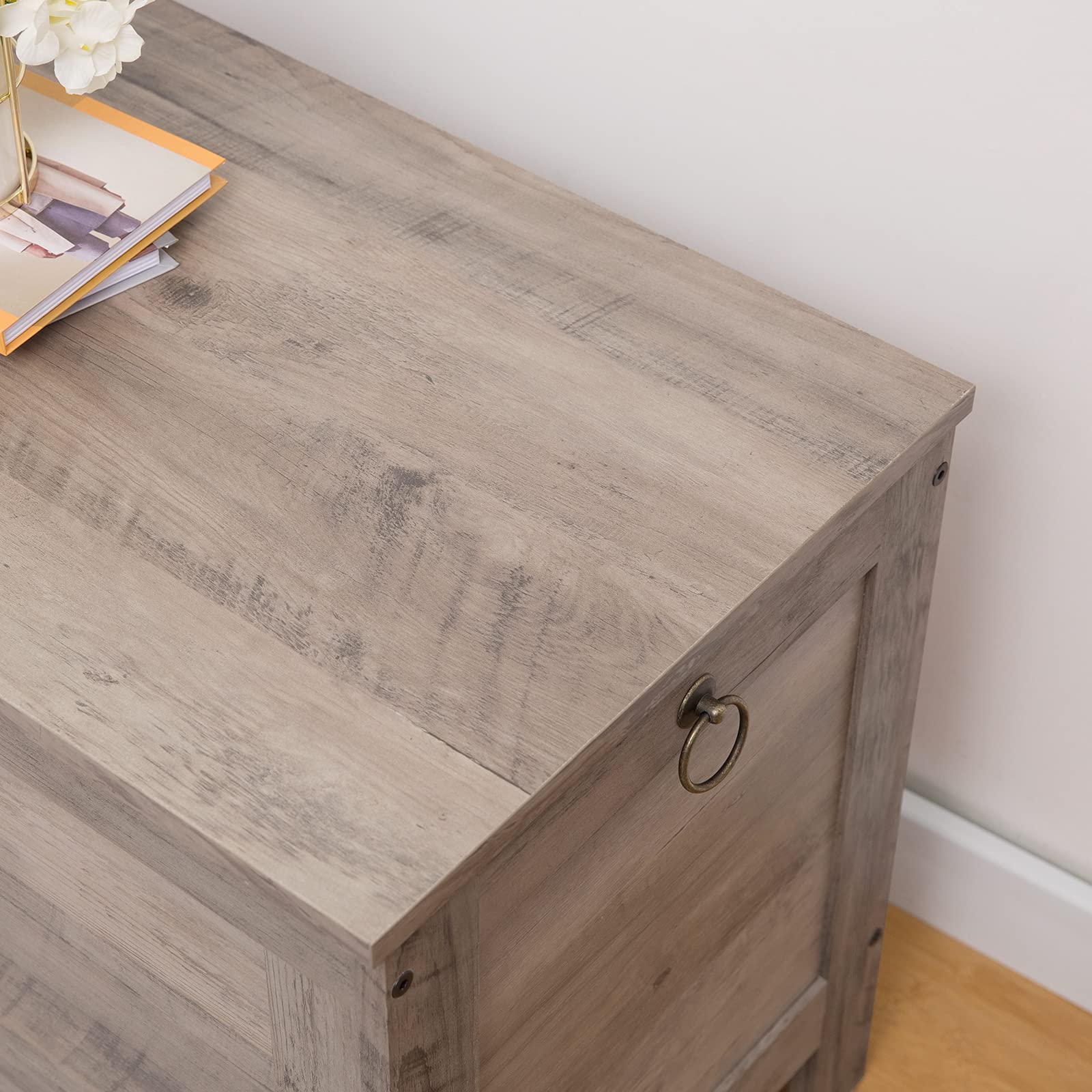 HOOBRO Cassapanca, Panca Portaoggetti con Cernieri di Sicurezza, Poggiapiedi, Coperchio Sollevabile, Porta Giocattoli, Baule per Giocattoli, Sgabello, 100 cm, Greige EBG100CW01