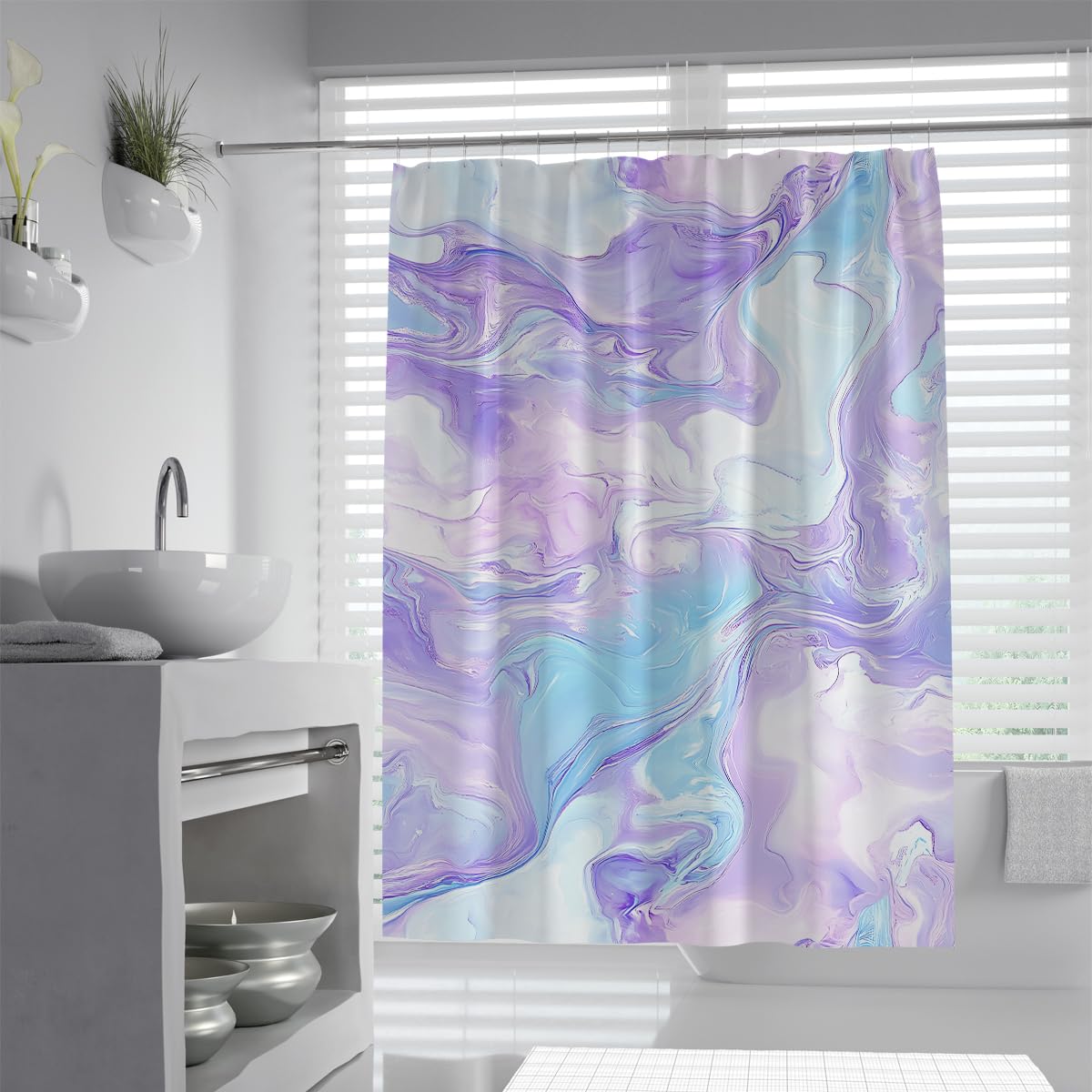 UIRINGART Contemporary Fluid Marble Shower Curtain W90xL180cm Modern Abstract Geometric Liquid Swirl Pattern Waterproof Anti Mould Guest Toilet Bathroom Screen With Hook