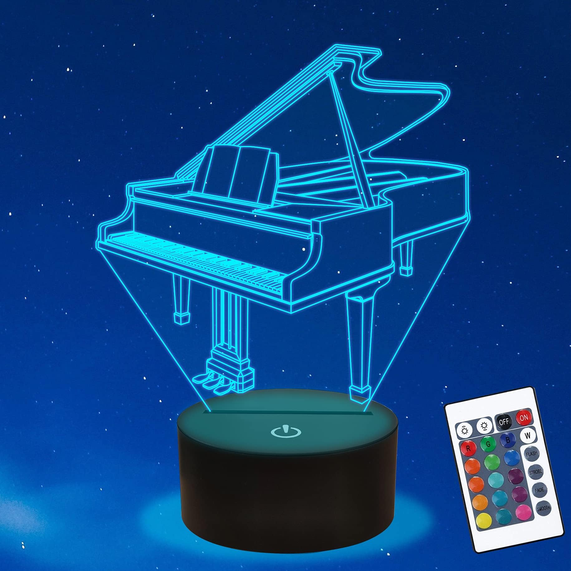 Piano Night Light, Ammonite 3D Illusion LED Lamp 16 Color Change with Remote and Timer, Amazing Idea Choice for Musical Instrument Shop Home Party Supply Decoration