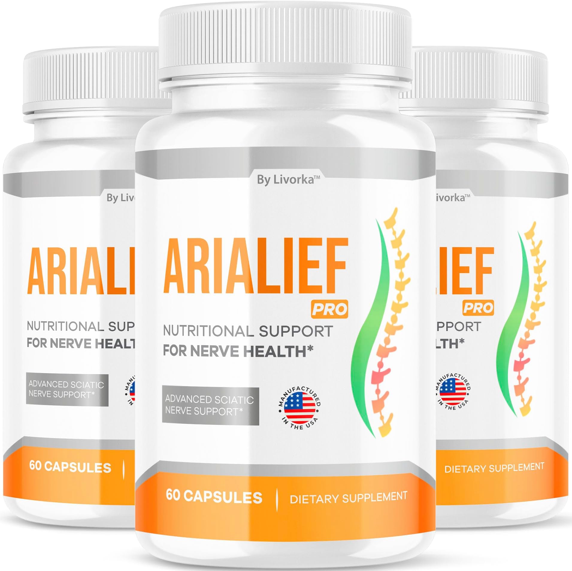 LIVORKA (3 Pack) Arialief Pro Capsules for Sciatica, Arialeaf Nutritional Support for Nerve Health, Arialeaf Prime Palm Sciatica, Aria Leaf Primepalm Aria LIEF Vitamin, 3 Months