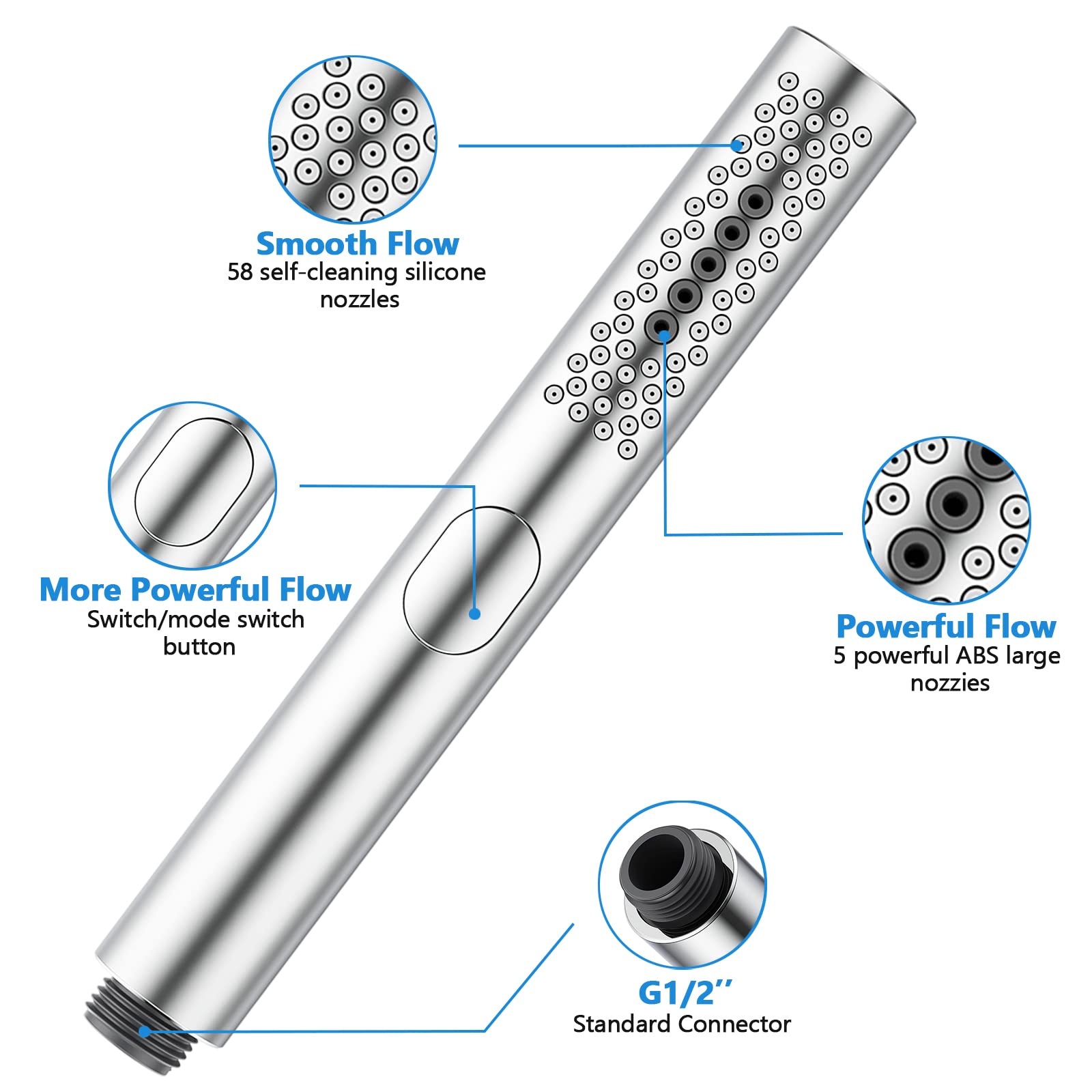 Soffione Doccia Alta Pressione 3 Modalità - ABS Con Ugelli Autopulenti, Nero Opaco - Foto 2