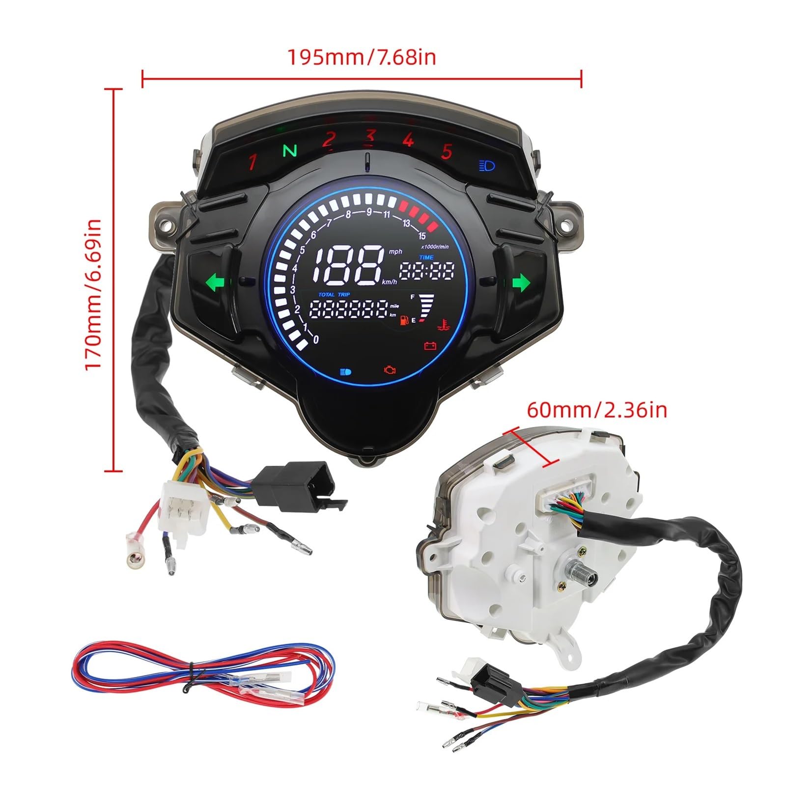 Moto Contachilometri Tachimetro Tester Digitale Lcd Contagiri Livello Carburante Per LC135 Per V2 /V3/ V4 /V5 /V6 Contagiri Moto