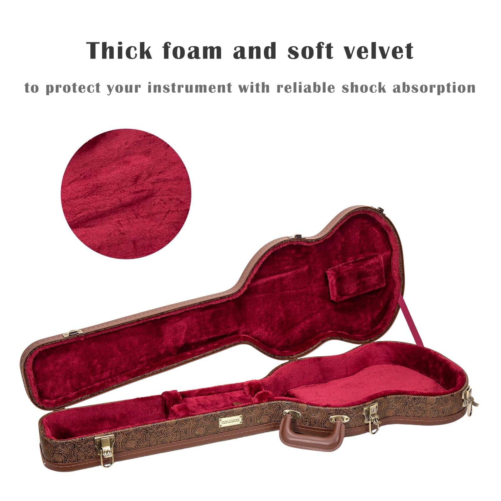 Crossrock Designer Serie – Holzkoffer für Gibson SG Elektrogitarren – Sicherheitsschloss, Metallfüße, Lagerraum – Blühend Braun (CRW530SGBQ)