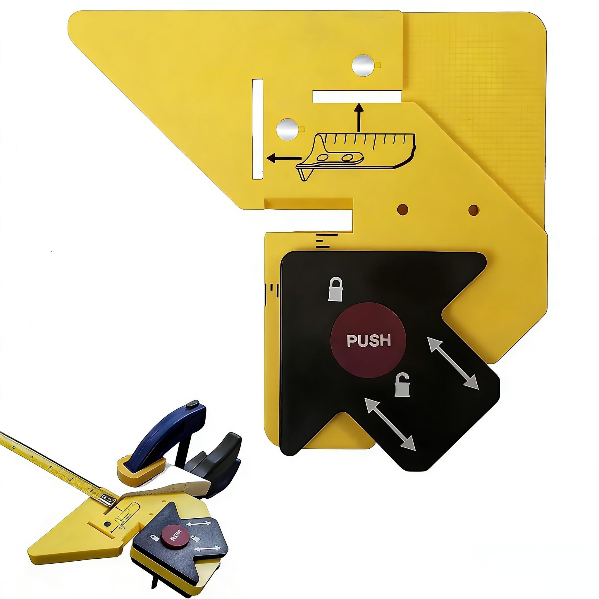 Trim Carpentry Aid, 45 Degree Miter Angle Marker and Adjustable Spacing Guide, Precision Measuring & Miter Marking Tool, Portable Mesh Beveling Tool for Window Door Trim Installation