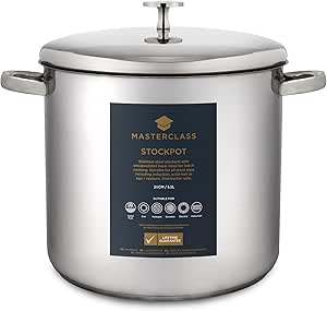 MasterClass Stock Pot With Lid 8.5L/24cm, Induction-Safe, Stainless Steel, Silver