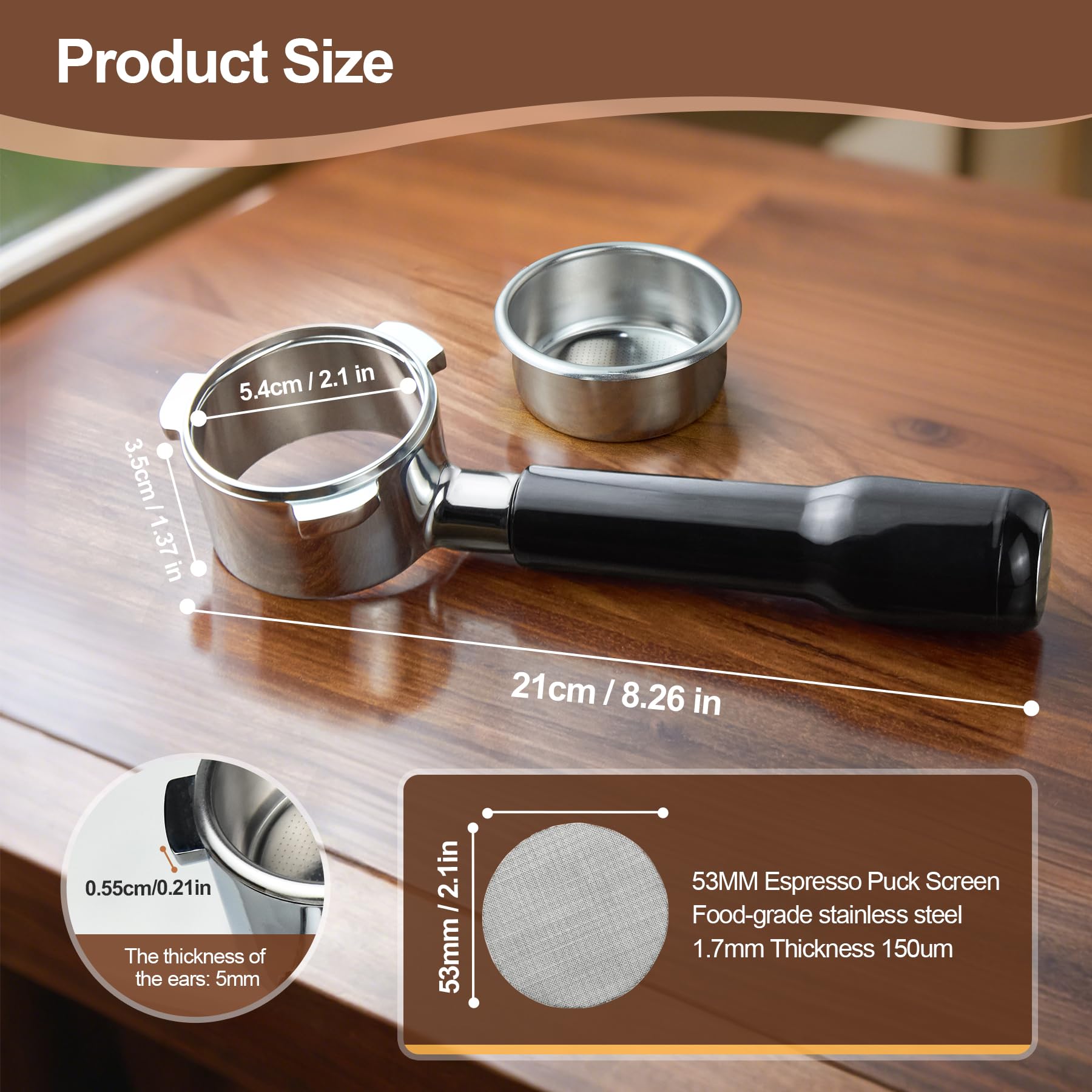 2 stuks 53,3 mm koffieportafilter puck scherm, herbruikbare koffiefilter met een dikte van 1,7 mm voor espresso-filtermand (53,3 mm, 100 um