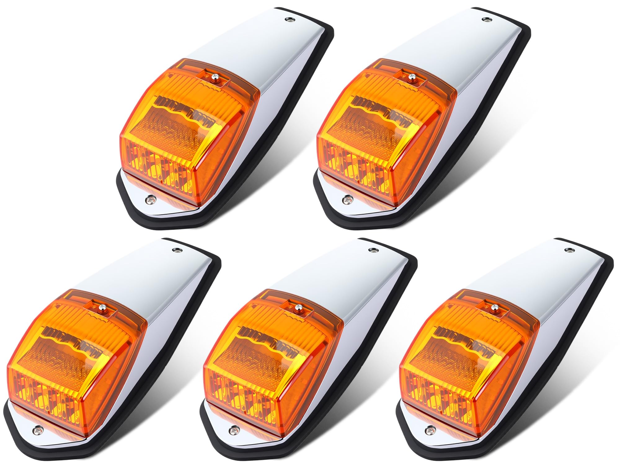 Photo 1 of VIHOSE 5 Pack 34 LEDs Cab Lights for Semi Trucks, Chrome Amber Roof Marker Lights 12V IP67 Waterproof, Heavy Duty Cab Marker Set Compatible with Peterbilt Kenworth Mack (Silver Amber)