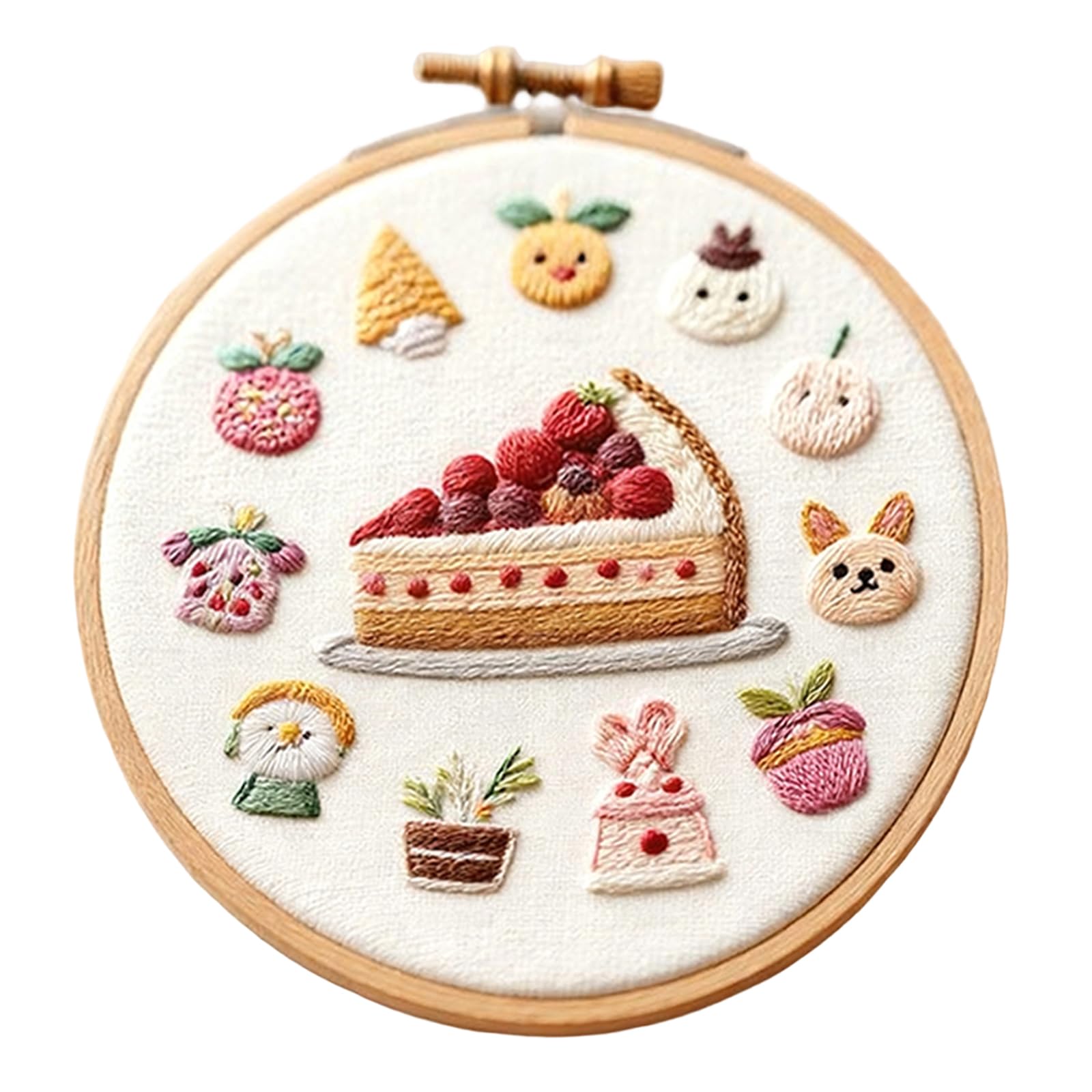 Tsophreniq Cake Embroidery Set with Stitching Hoop Instruction Beginner Stitching Craft Set with Embroidery Thread and Needle Safe Sewing Hoop