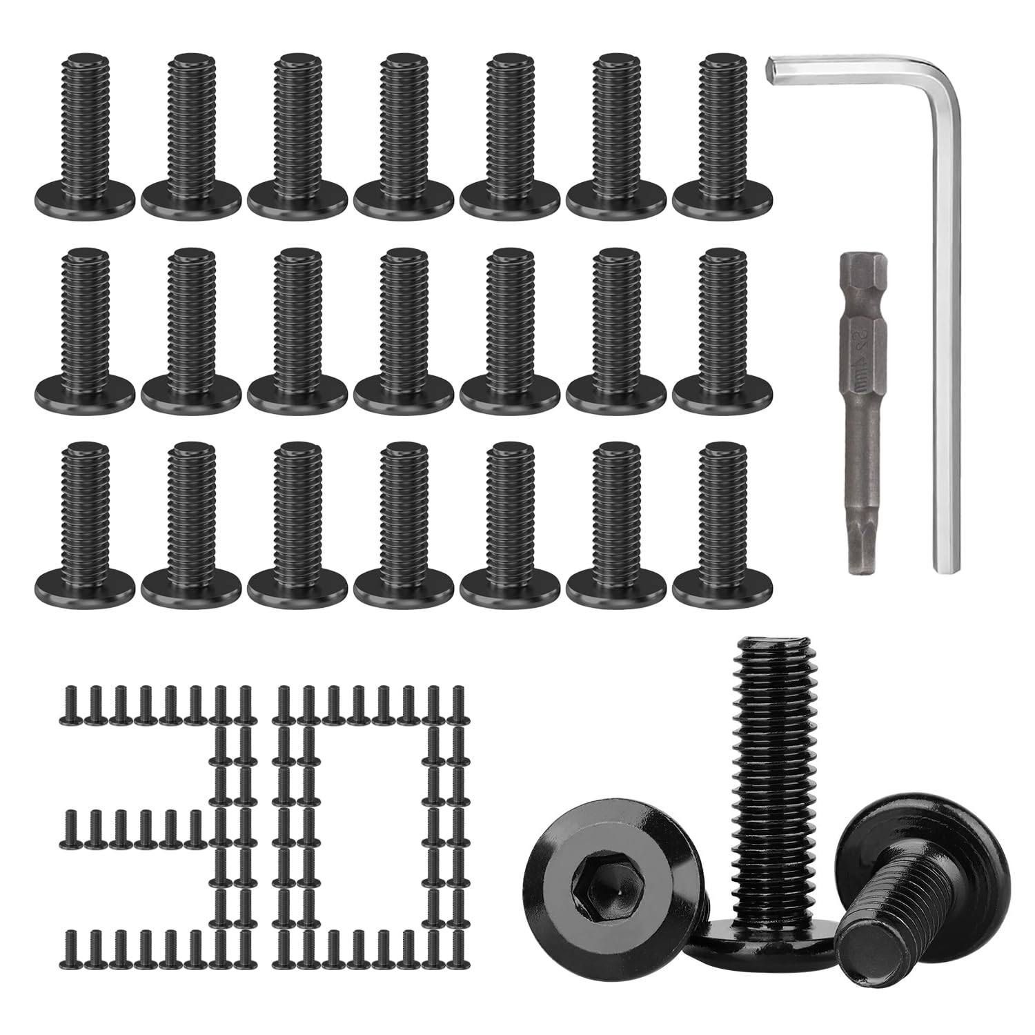 30 Pezzi Viti M6 Acciaio Inox 304 Design Esagonale Acciaio Inossidabile M6 x 16 MM con Cacciavite Esagonale e Chiave a L per l'Assemblaggio di Mobili per Macchine
