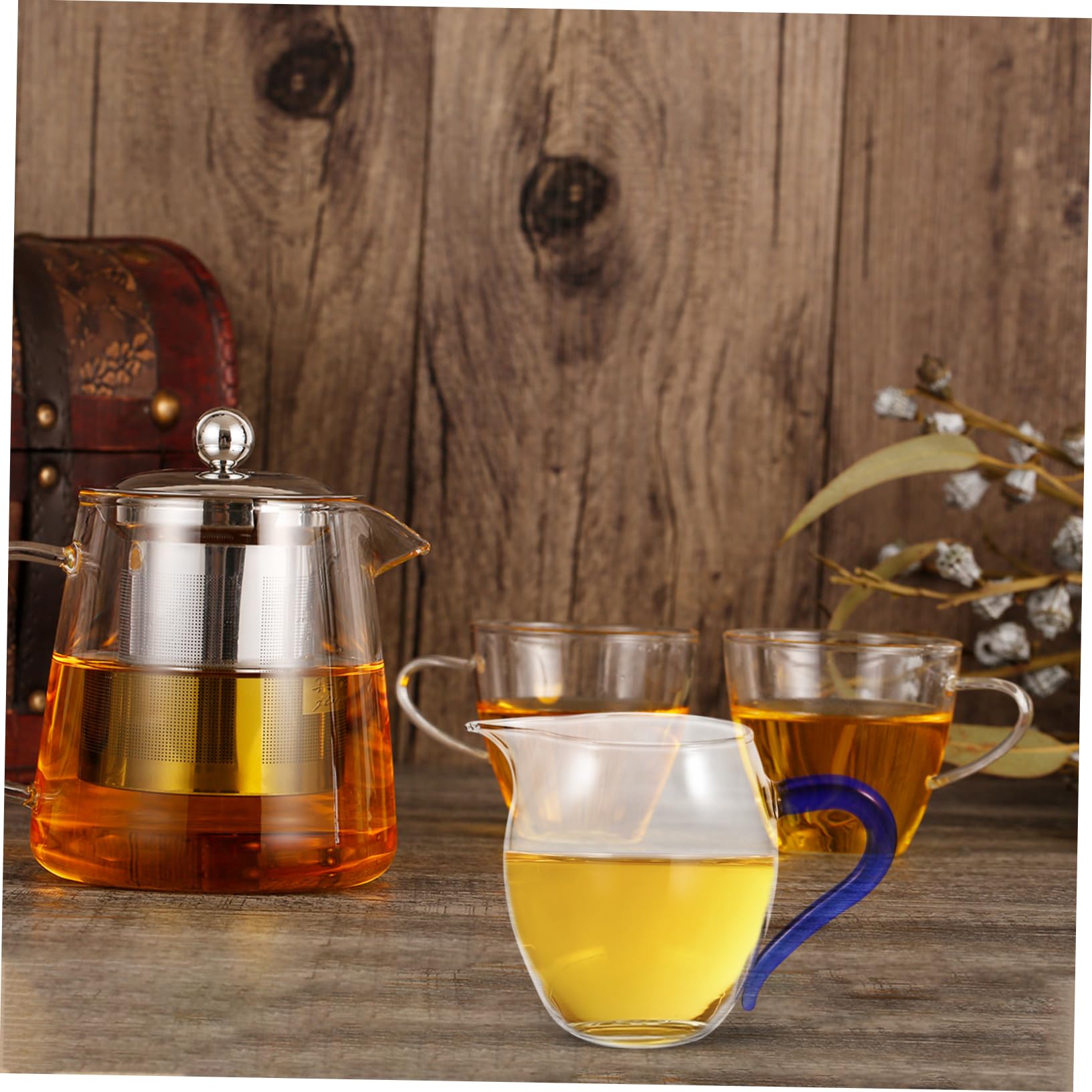 5pièces Tasse à Thé Verre Avec Poignée Bleue Pichet Verre Pour Infusions Tasse à Lait Transparent Pour Service à Table