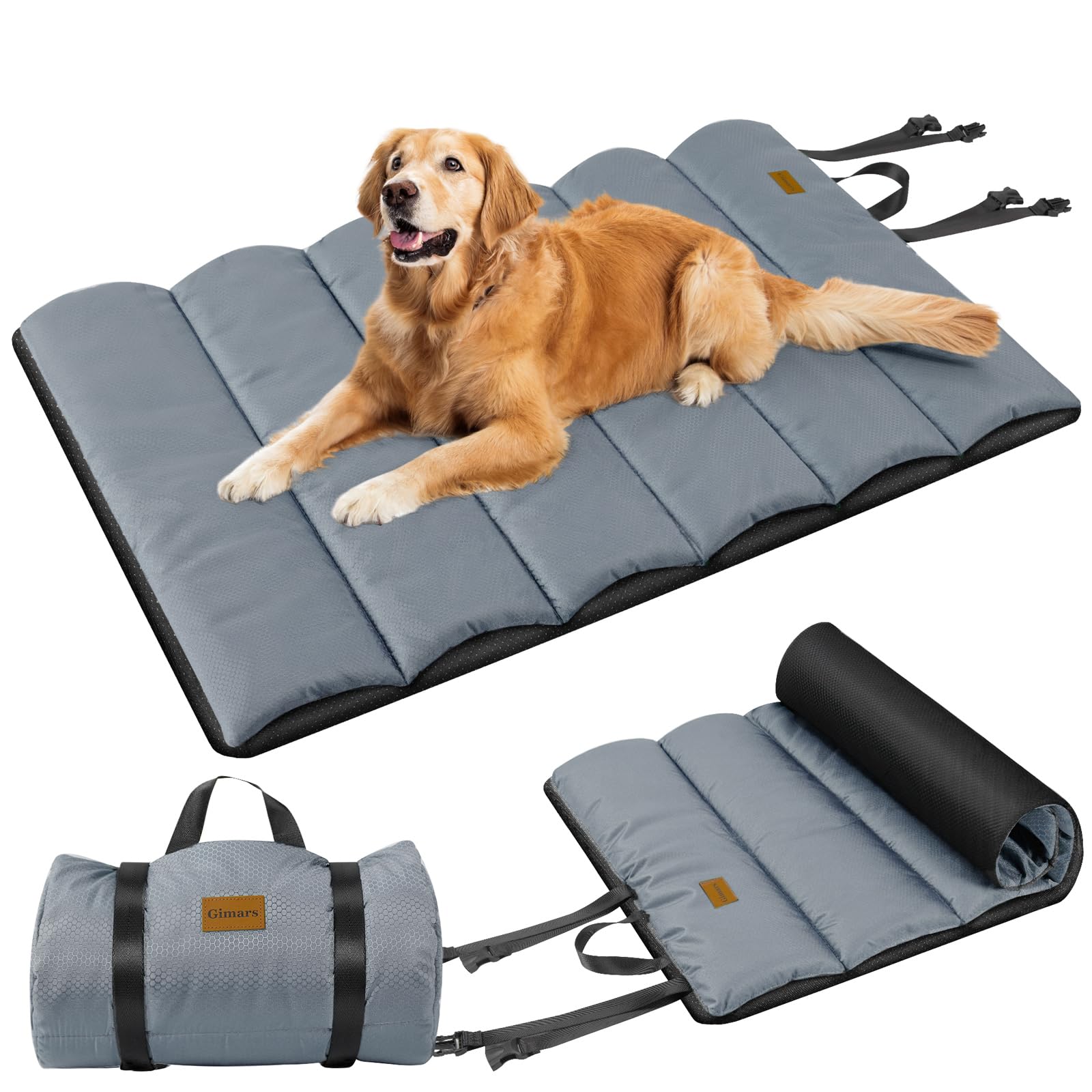 Gimars Upgraded Outdoor Dog Bed with Waterproof Film, Easy Roll Up with Buckle, Large Travel Pet Bed for Medium Large Dogs, Portable, Foldable, Washable for Camping