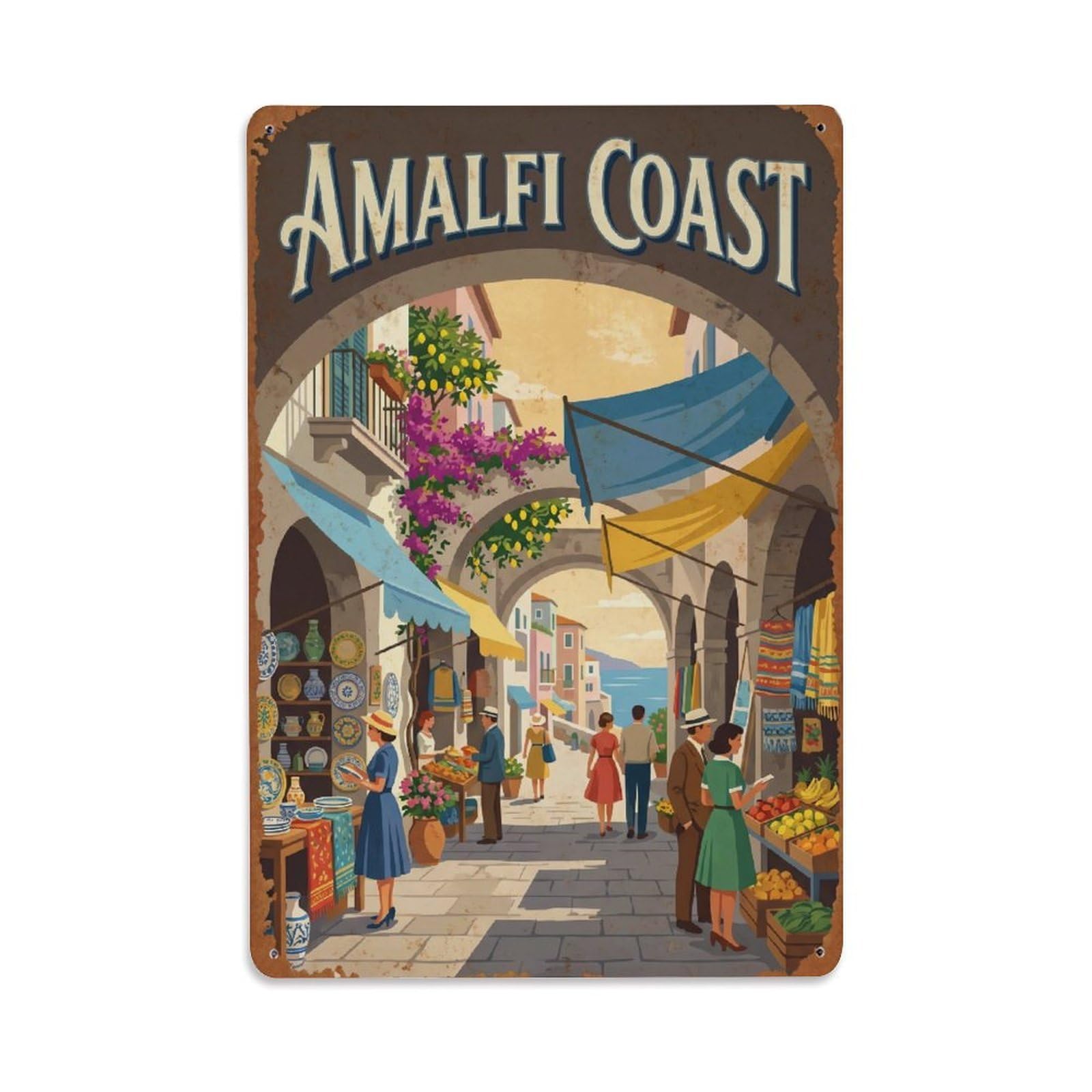 Vintage Travel Arcade Italy Shopping Metal Tin Sign