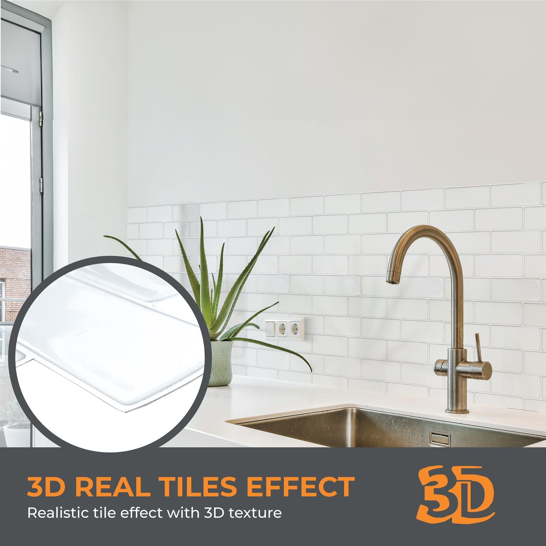 WALPLUS 3D Tile Stickers Peel and Stick Backsplash Splashback Decals Tile Transfer for Kitchen Bathroom Living Room Waterproof - Image 3