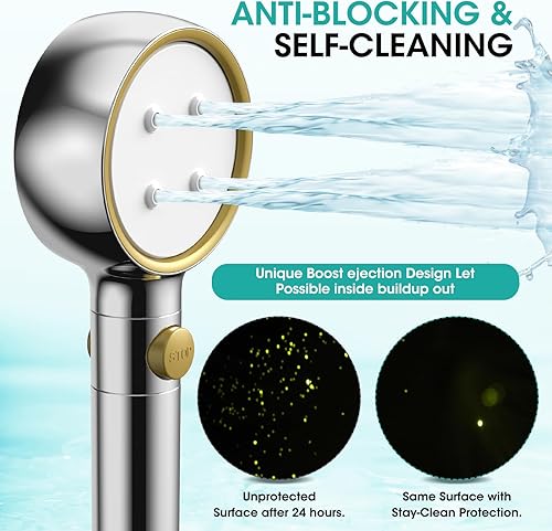 Miniatura 5 de Cabezal de ducha filtrado de alta presión con panel giratorio de 360, 5 modos de pulverización, boquillas antiobstrucciones, filtro de agua dura,