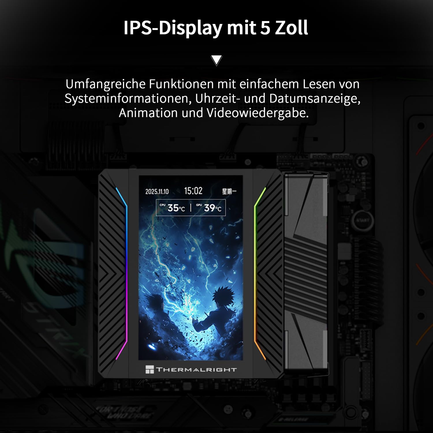 TR Peerless Assassin 120 VISION MAX ARGB Black CPU-Luftkühler, PC-Kühler mit 2x TL-K12 PWM-Lüftern, 5 Zoll magnetischem Display (480x854 Auflösung), für LGA1851/1700 & AM5