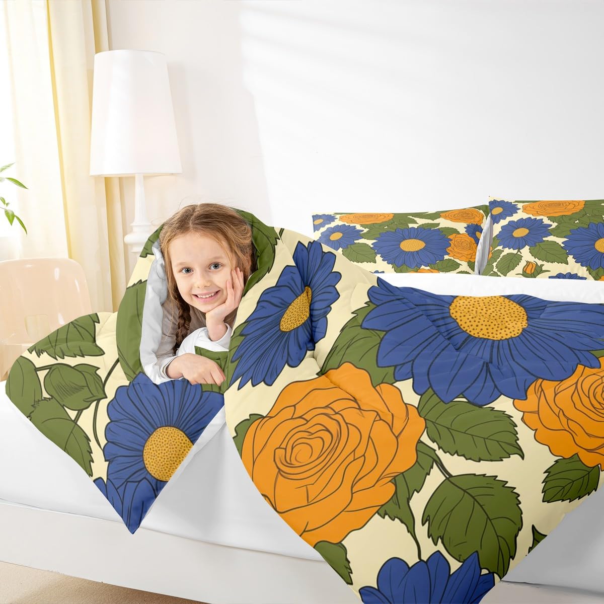 Parure de lit dahlia et fleurs rustiques pour chambre de fille et adulte