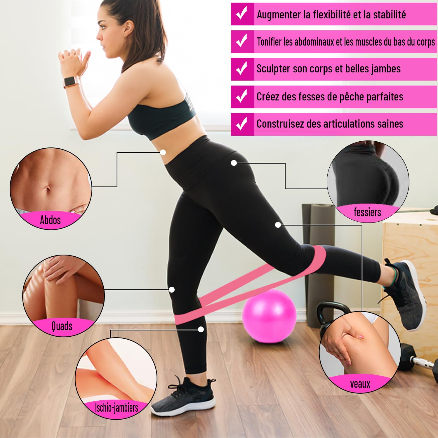 kit Pilates Maison, Ensemble Pilates Yoga Anneau de Pilates, Ballon de Yoga, Bandes de Résistance, Sangle, Chaussettes, Accessoires Pilates Femme, Pilates Reformer pour Sport à la Maison.