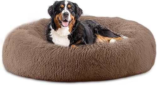 Miniatura 15 de Cama calmante para perros de 23 pulgadas, cama de felpa antiansiedad en forma de dona para perros pequeños, cálida, suave, linda, redonda, lavable,