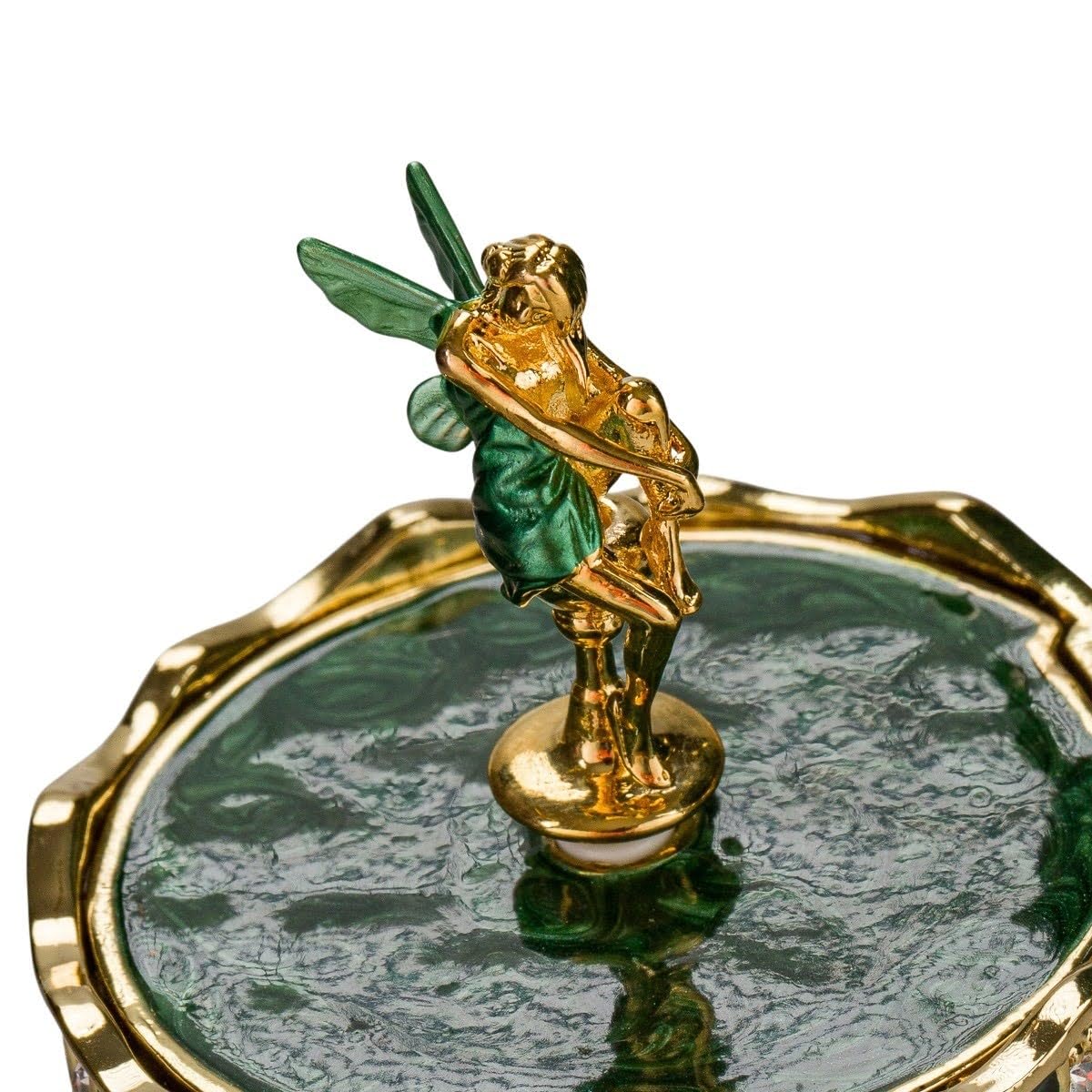 danila-souvenirs Jajko muzyczne w stylu Faberge Szkatułka na biżuterię z figurką wróżki 12,5 cm zielone