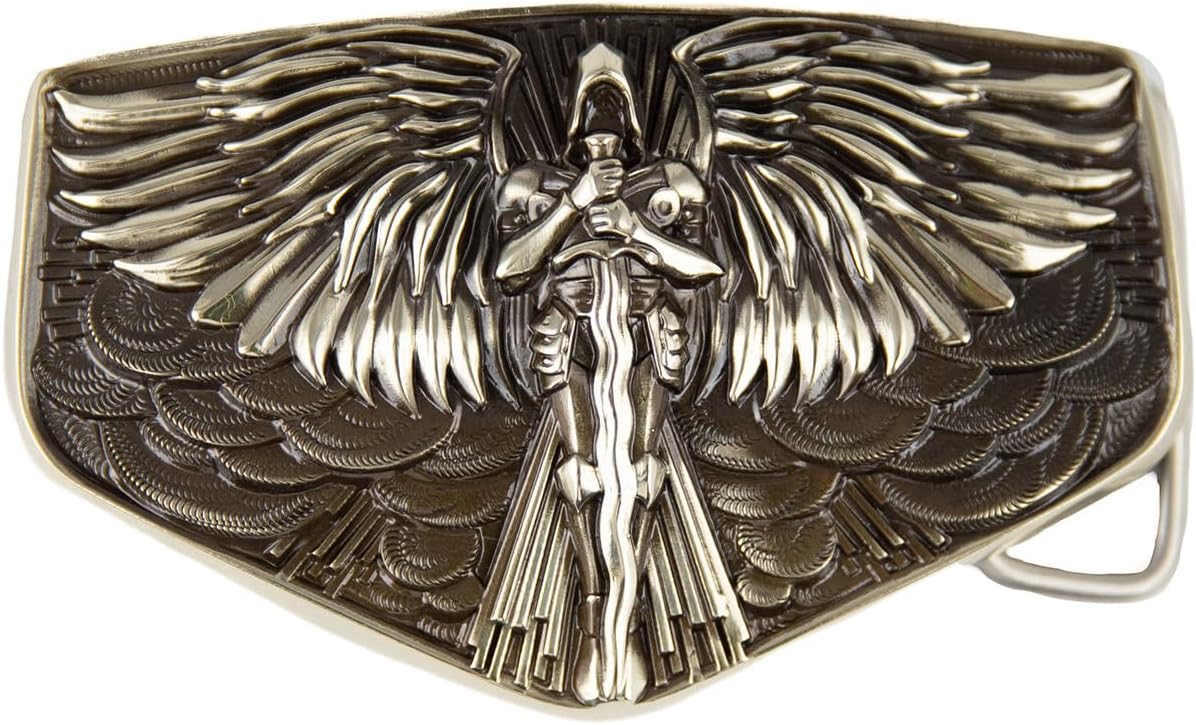 Archangel Michael Belt Buckle – Handmade Solid German Silver Cowboy Accessory, Statement Belt Accessory