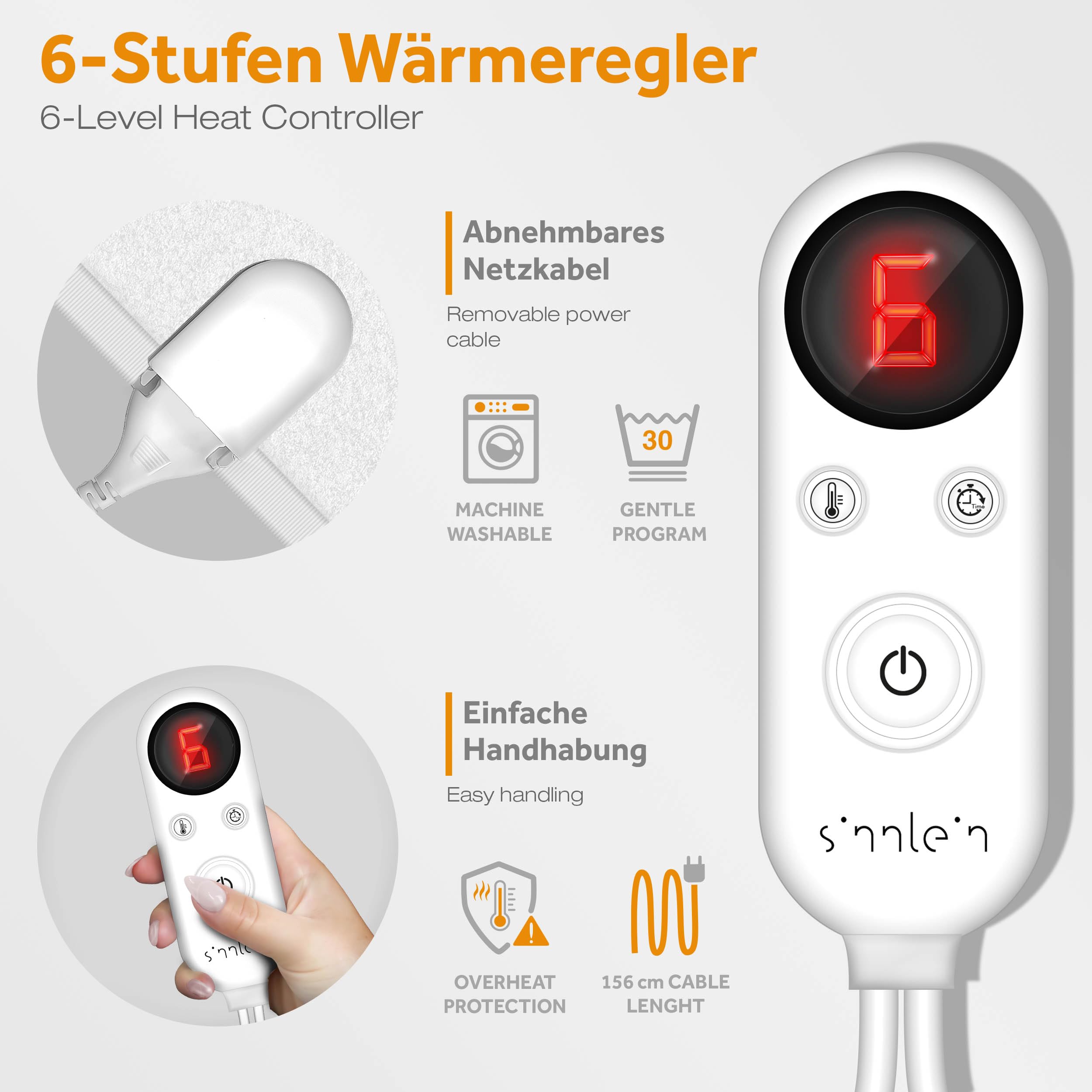 sinnlein® Wärmeunterbett aus Vlies 150 x 80 cm | elektrische Heizdecke mit Abschaltautomatik | Wärmedecke | Timerfunktion | 6 Temperaturstufen | waschbar bis 40°C | Digitalanzeige