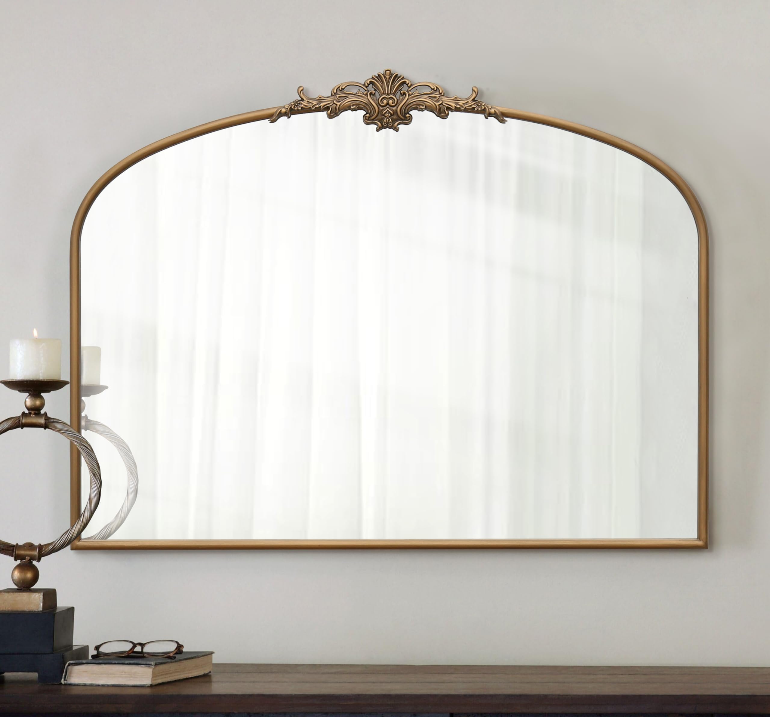 Besdomus Vintage Arched Gold Mirror 40x29 Large Matt Gold Antique Wall Mounted Mirror - Baroque Traditional Ornate for
