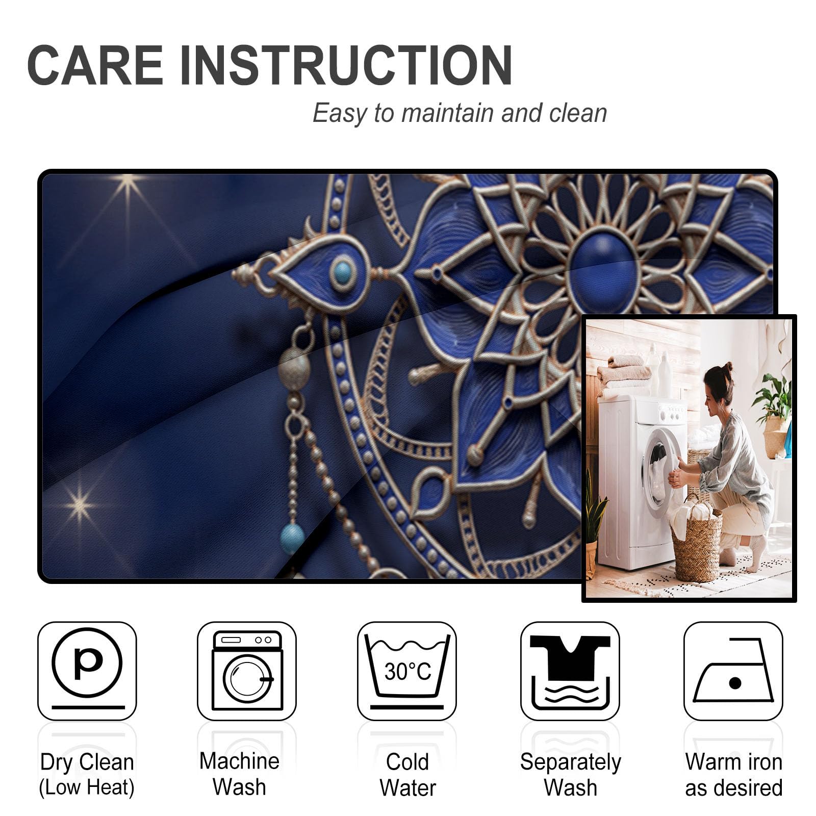 Blickdichte Gardinen Traumfänger - Verdunkelungsvorhang Blausilber Unaufdringlicher Luxus Im Ethno-Stil Vorhang mit Ösen für Schlafzimmer Wohnzimmer Kinderzimmer - H220cmxB140cm(2er Pack)
