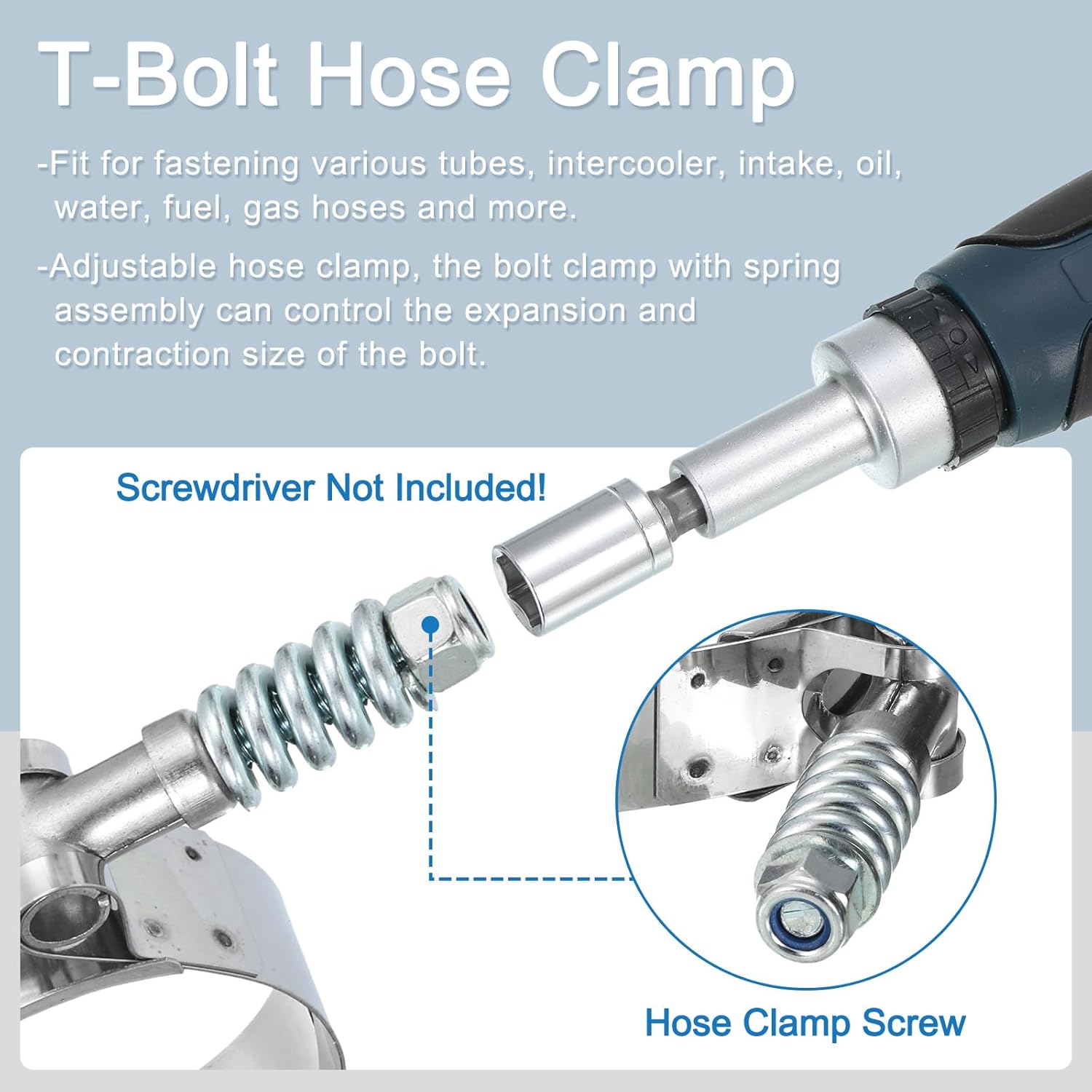 uxcell 4Pcs T-Bolt Hose Clamp, 5.2"-5.55"(133-141mm) Spring Loaded Stainless Steel Intake Intercooler Hose Clamps for Intercooler Clamp Tube