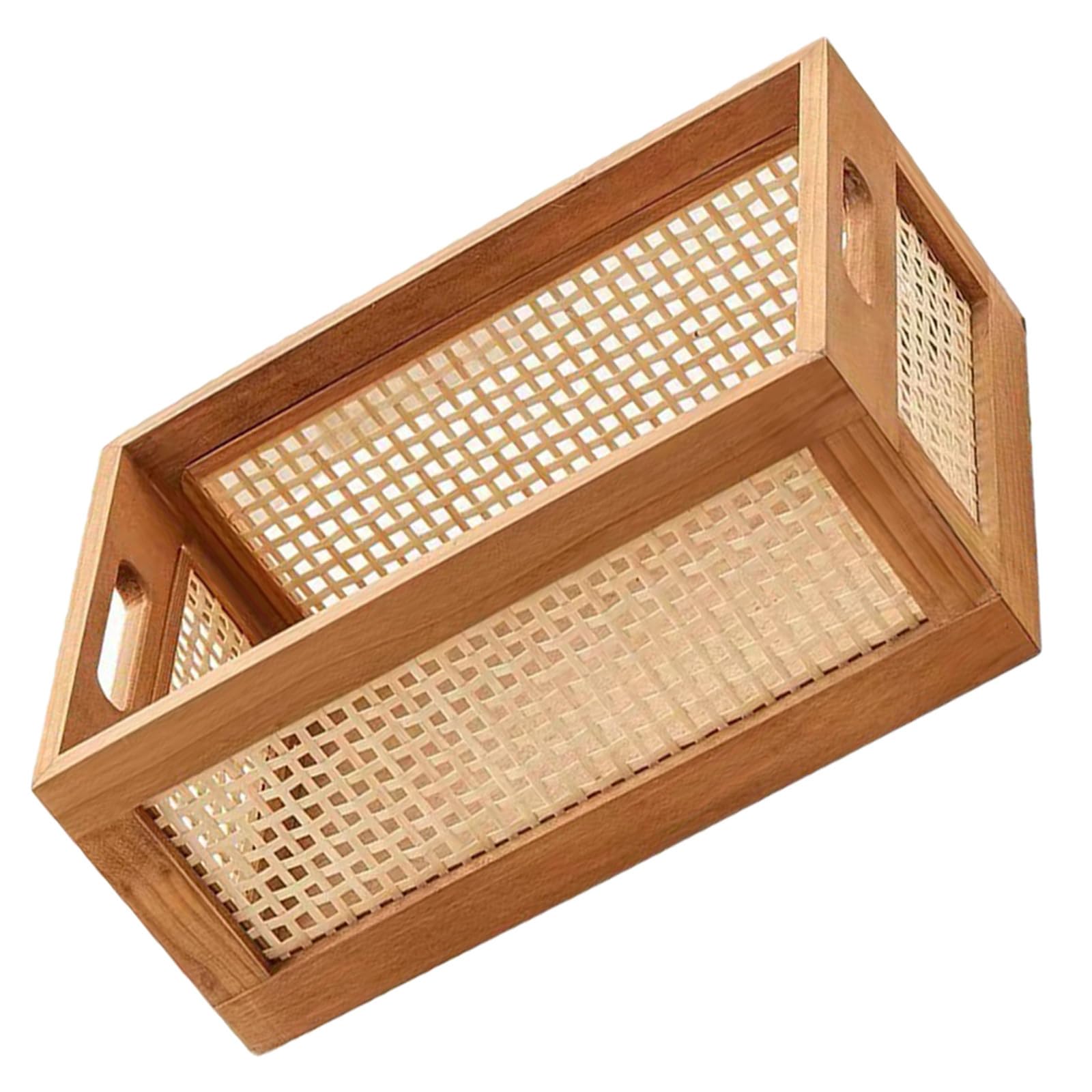 Cestino Portaoggetti Legno Massello, Contenitore Vario con Maniglia 35X25X16 CM per Storage di Oggetti in Cucina e Camera degli Ospiti