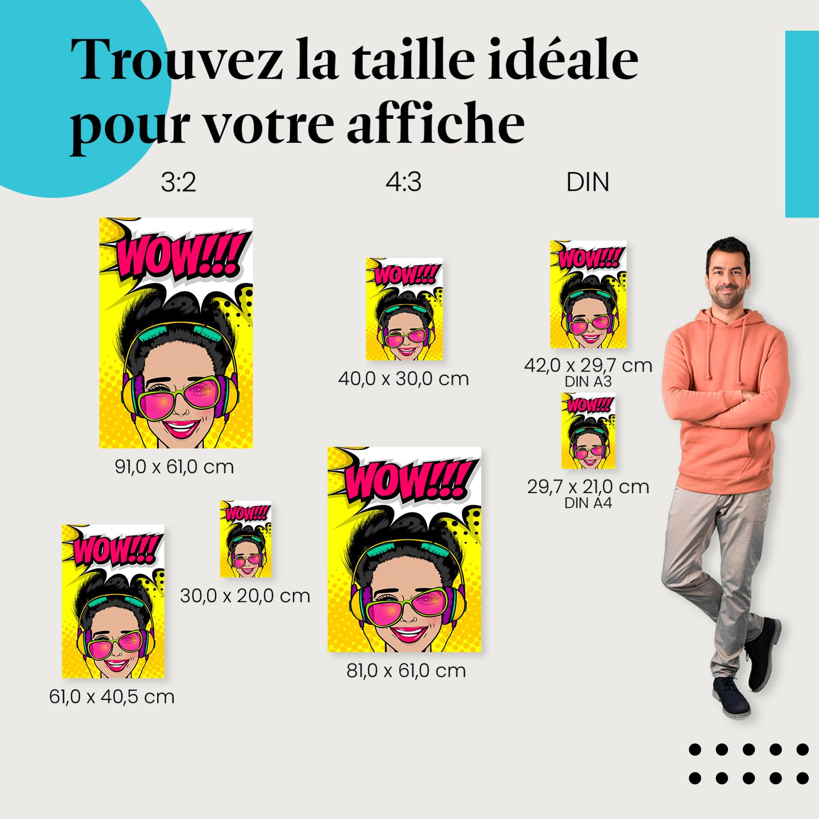 Postereck - 0915 - Affiche rétro, Wow Musique Pop Art Femme. Art Mural Tirage – Décoration musique, Pop Art, Poster - toile - 100,0 cm x 75,0 cm