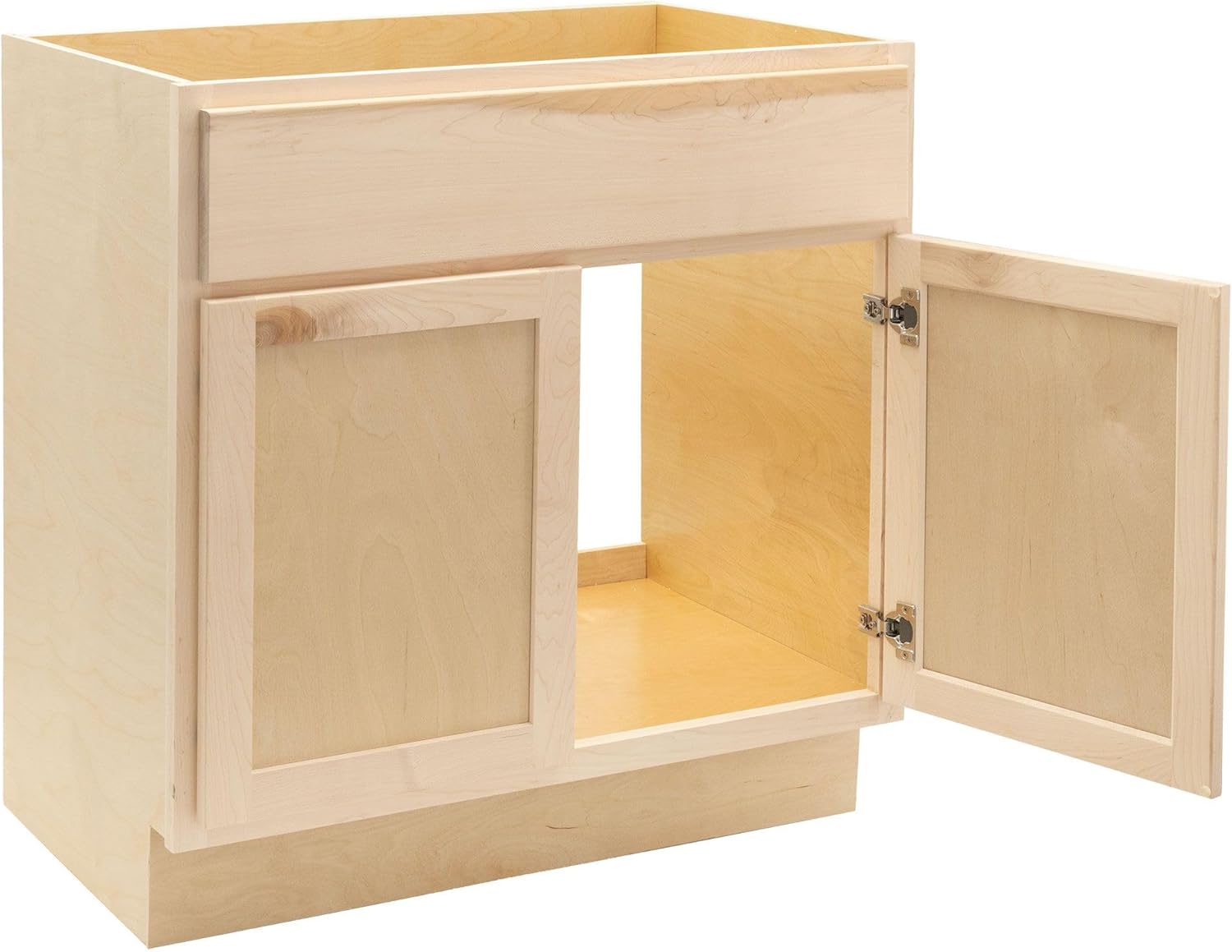 Quicklock RTA (Ready-to-Assemble) | Bathroom Vanity Cabinets - Shaker Style | Made in America | Soft Close Hardware | (Raw Maple, 30" W x 31.5" H x 18" D | No Back)