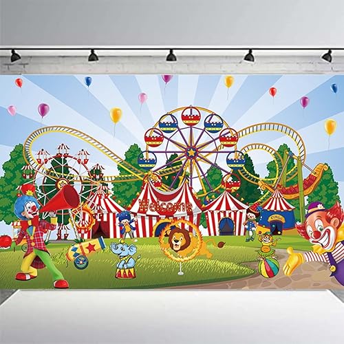 Miniatura 7 de Telón de fondo grande de carnaval de circo con 70.8 x 43.3 pulgadas, telón de fondo de fotografía de bienvenida a la pancarta de carnaval para