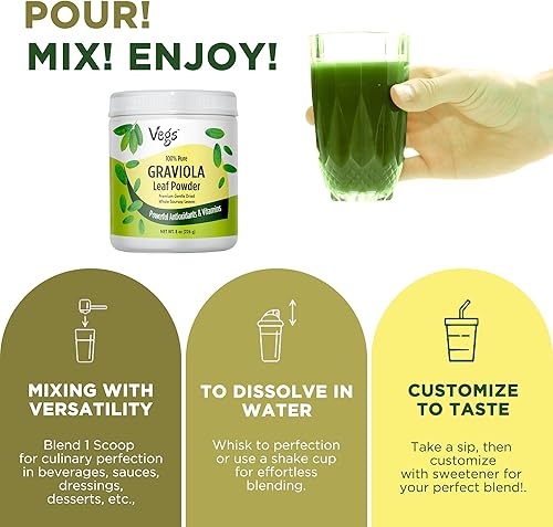 Miniatura 6 de Vegs Graviola - Polvo de hoja de guanábana  The Single Origin, True Green, polvo de hojas de graviola orgánica, guanábana seca suave y de alta