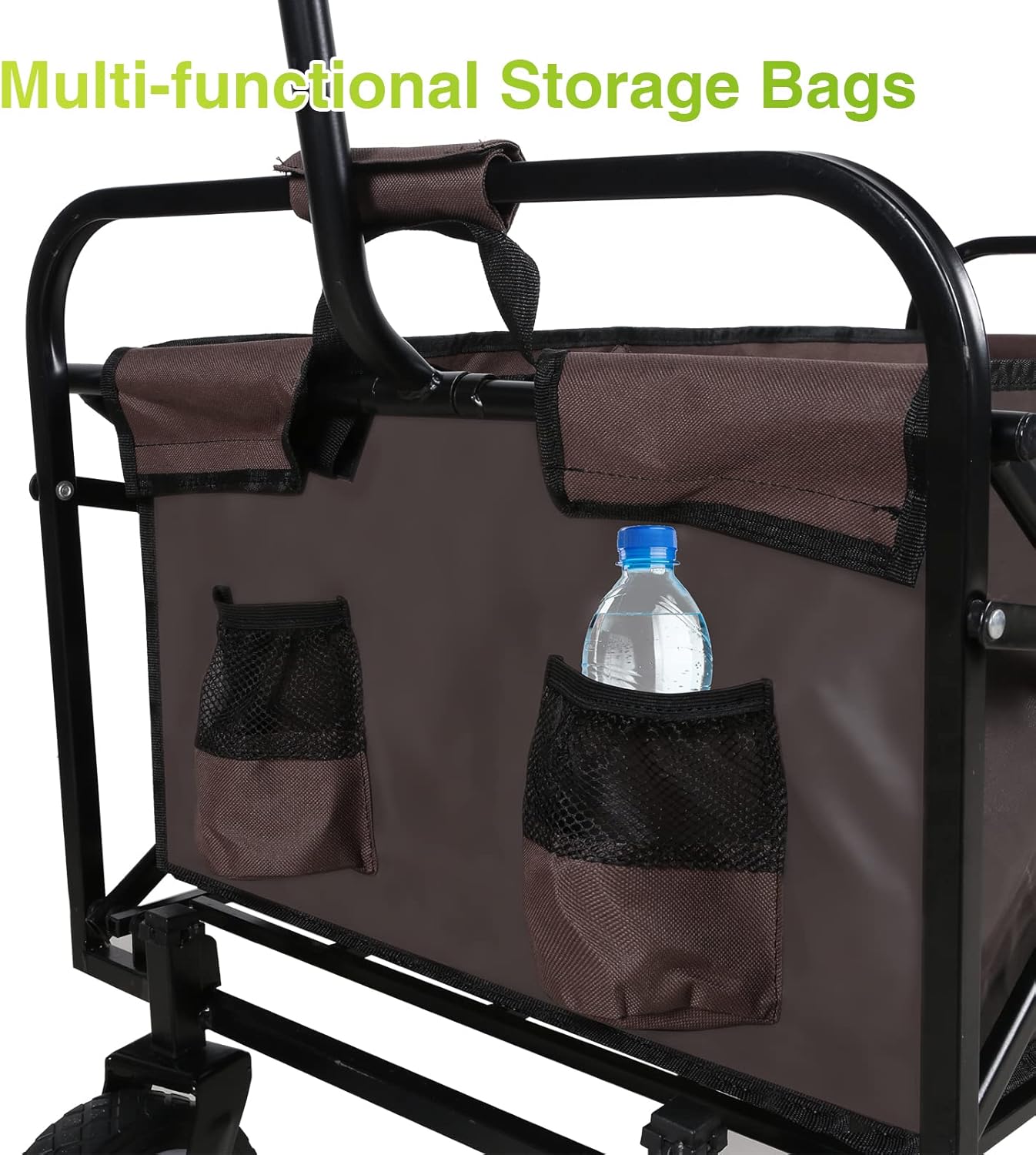 YSSOA Rolling Collapsible Garden Cart Camping Wagon, with 360 Degree Swivel Wheels & Adjustable Handle, 220lbs Weight Capacity,Brown