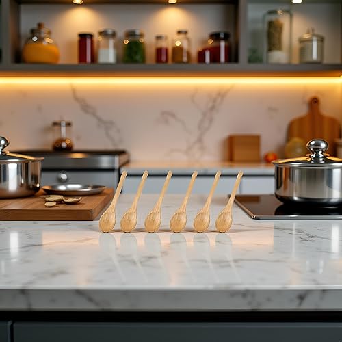 Miniatura 4 de 6 cucharas de madera, cucharas de sopa de madera para comer, mezclar, revolver, bambú reutilizable para especias de condimentos, cuchara de mango