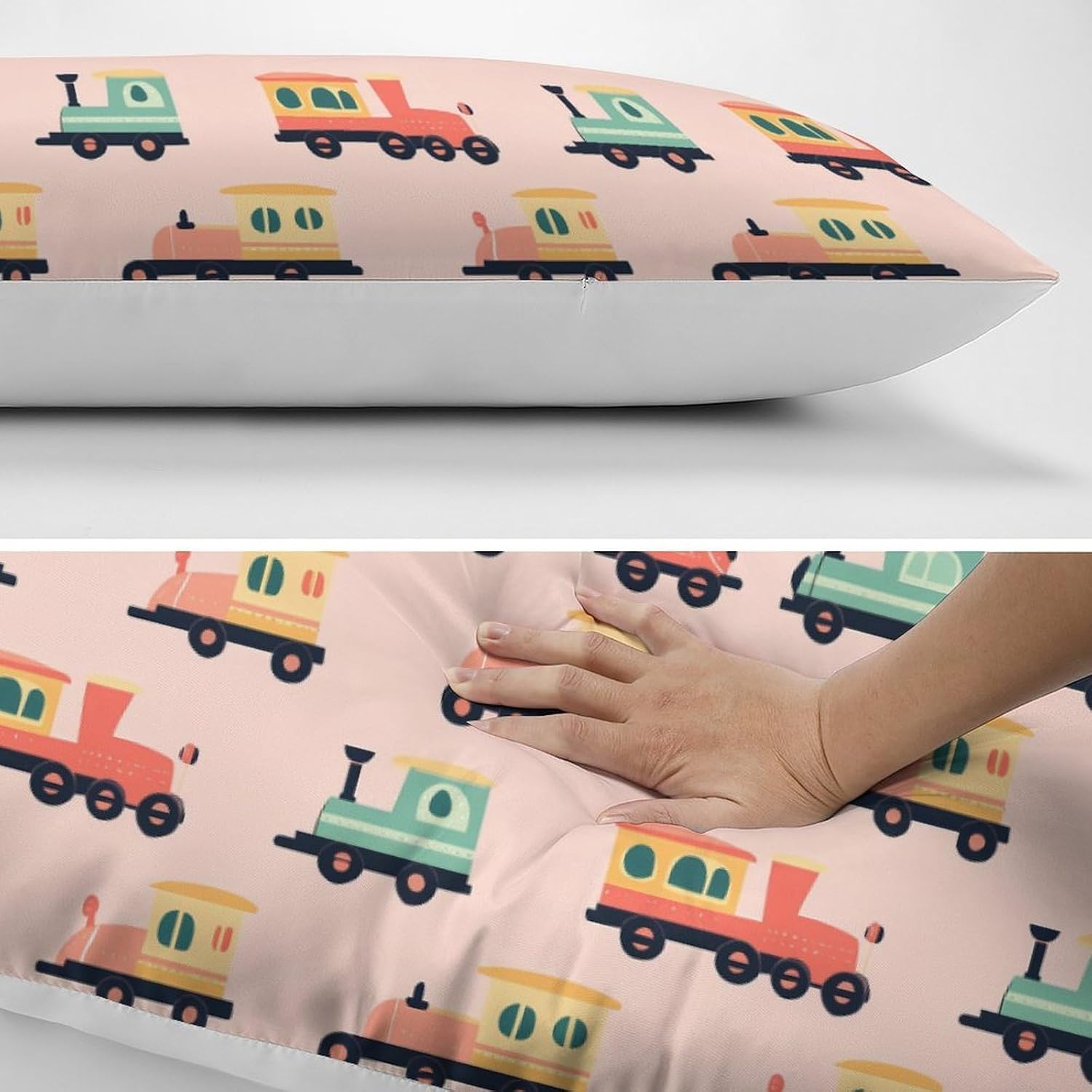Colorful Locomotive Train Body Pillow Cover Long Cushion 18.9x53.1 Inch | pillowcase,bed decor,farmhouse,sofa