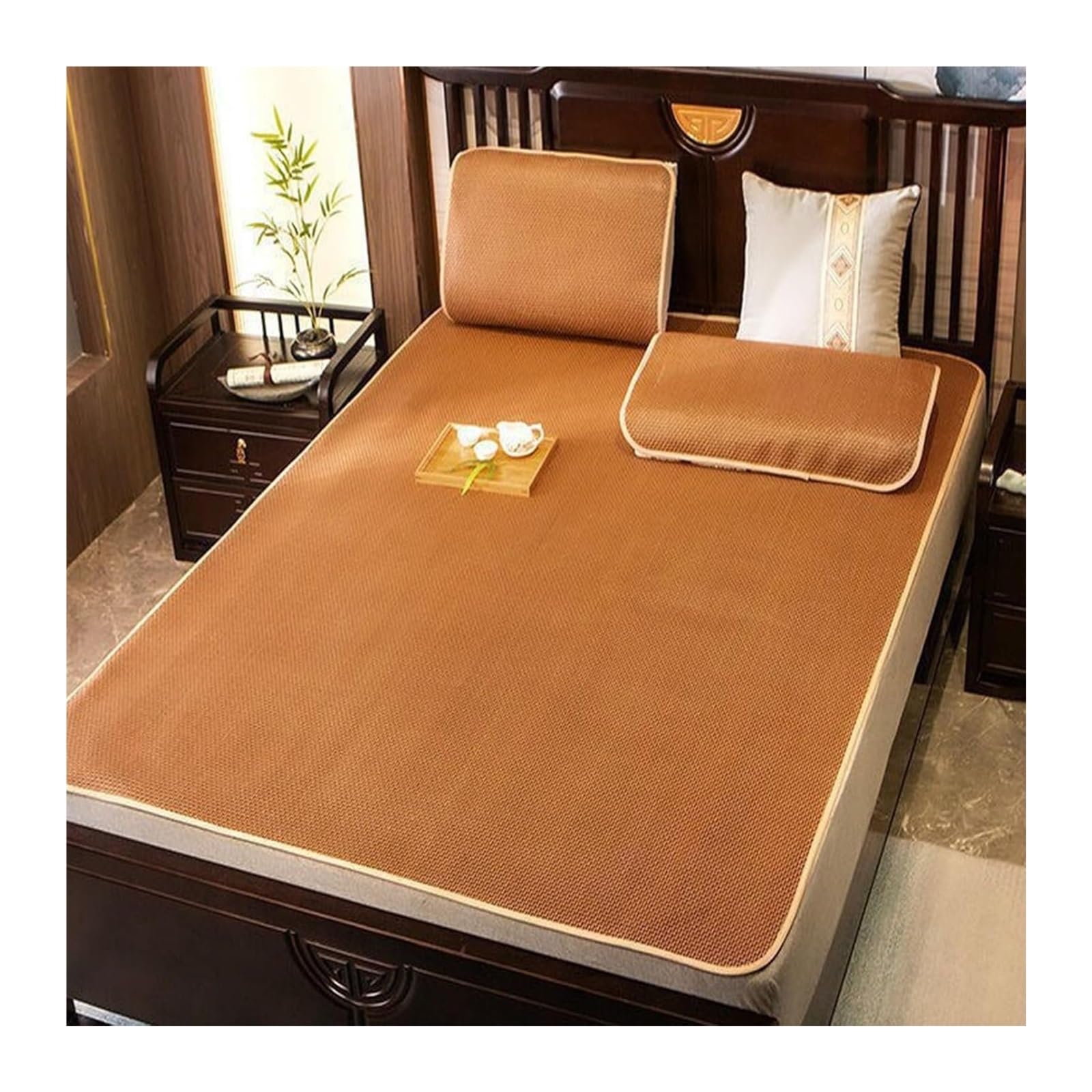 Bamboo Sleeping Mat, Summer Bamboo Bed Mat, Cooling, Foldable, Breathable, Non-Slip Strap, Multiple Sizes(90 * 200cm/35.4 * 78.7in)