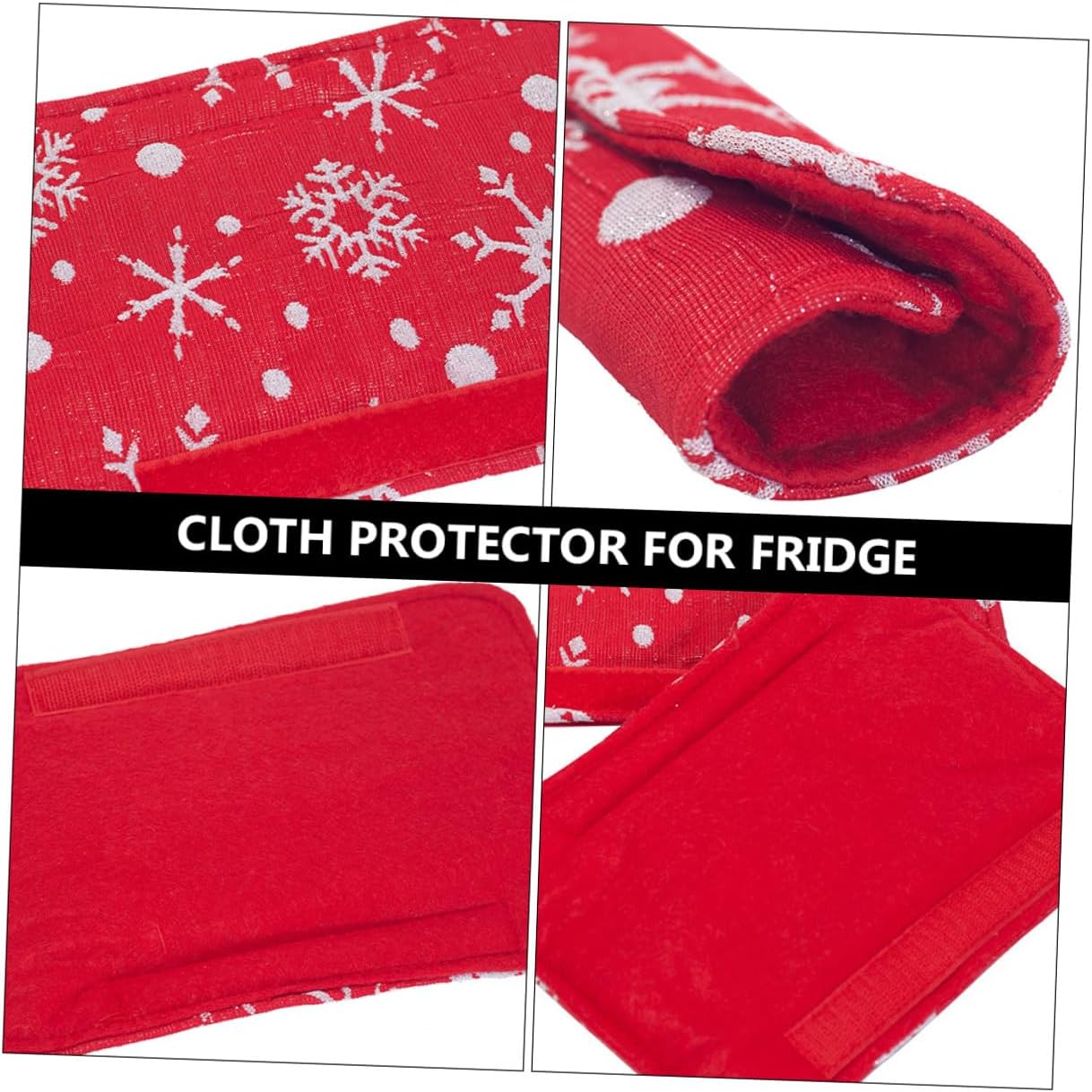6pcs Christmas Snowflake Refrigerator Handle Covers, Cloth Protector Wraps for Fridge Door Handles, 4 Short and 2 Long Gloves with Red Background, Protective Covers for Kitchen