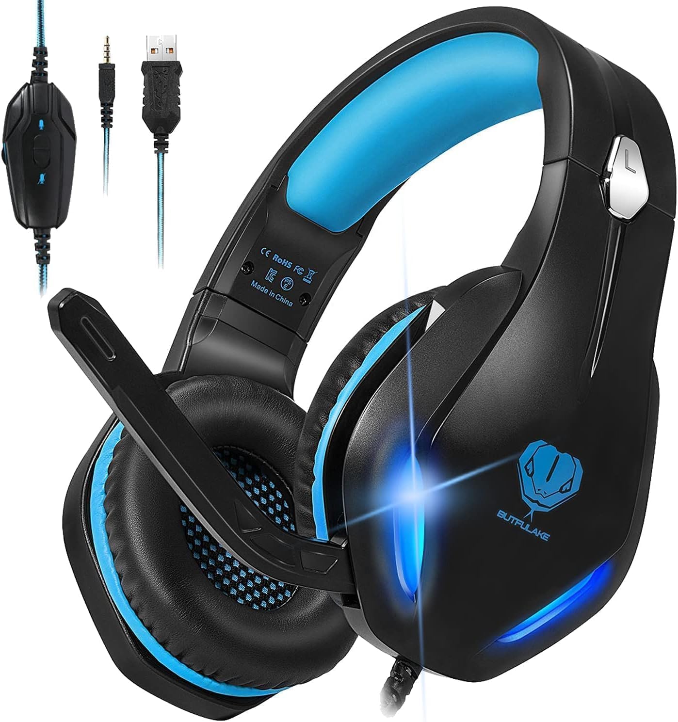 Casque Gaming avec Micro pour PS4 / PS5 / PC/Xbox One - Casque Gamer Audio Filaire Stéréo Surround avec Câble et LED - Ecouteurs Filaire à Réduction de Bruit