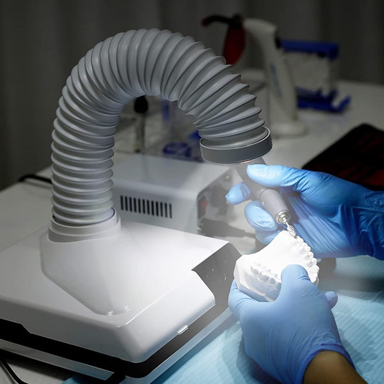 Aspiradora dental, filtro portátil de mesa/colector de polvo con lámpara LED para salón de uñas y laboratorio dental