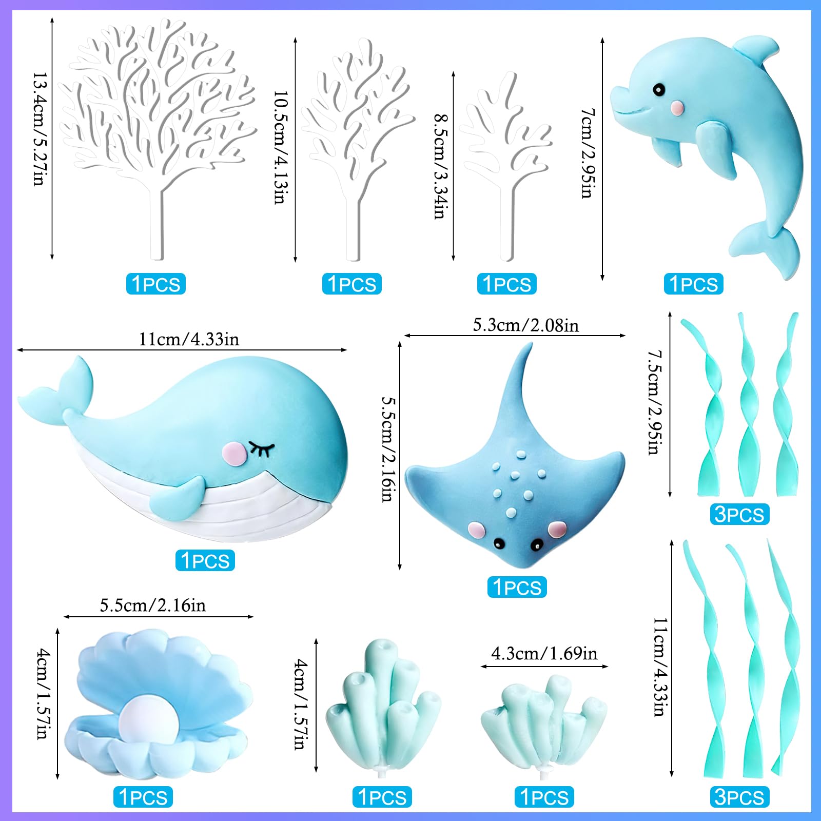 15pcs Underwater World Cake Topper,Ocean Animals Cake Topper,Decorazione Torta Mare,DecorazioniTorta Animali Marini