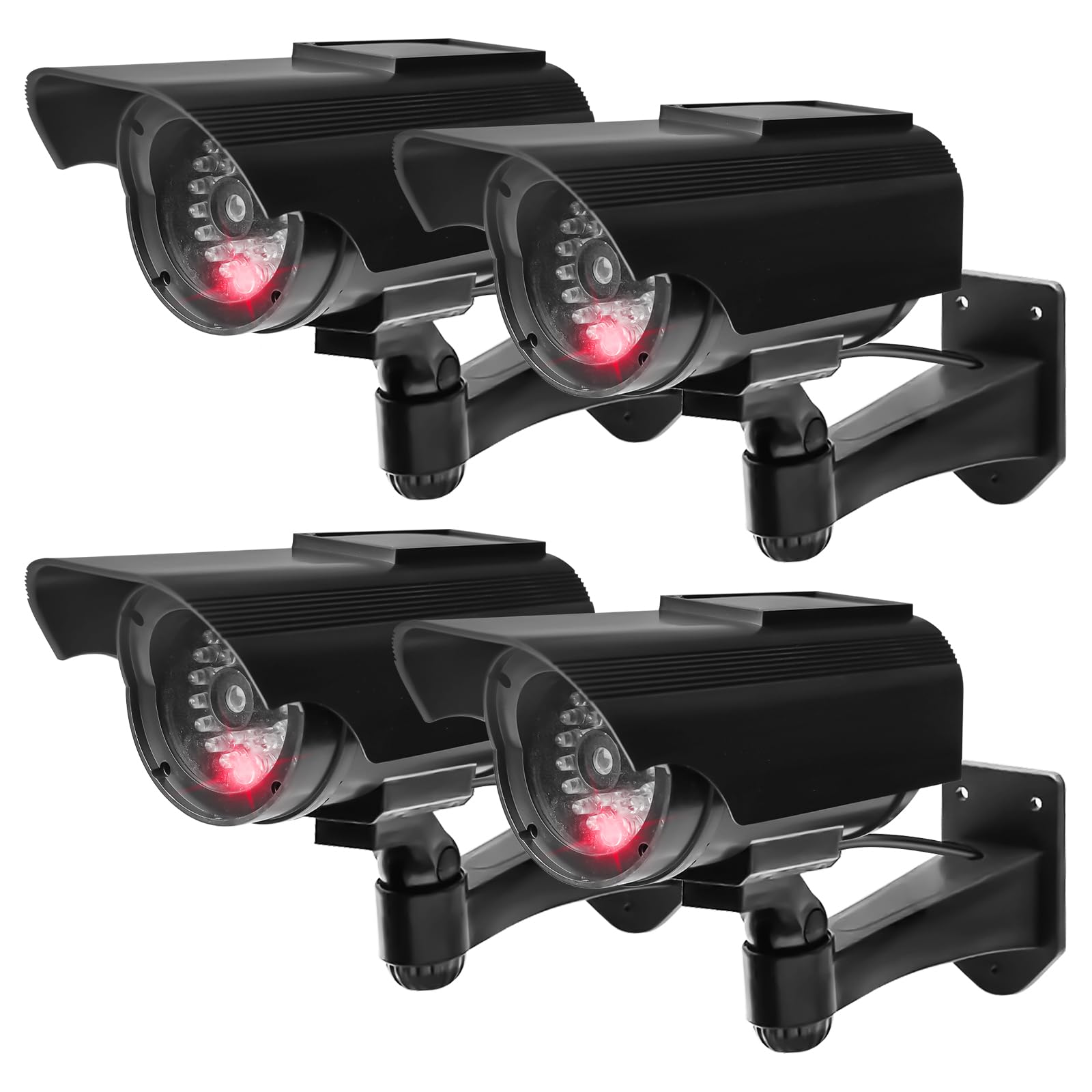 4 cámaras solares falsas, cámara simulada de seguridad, cámara de vigilancia falsa con LED intermitente, cámara exterior para pared, techo interior y exterior