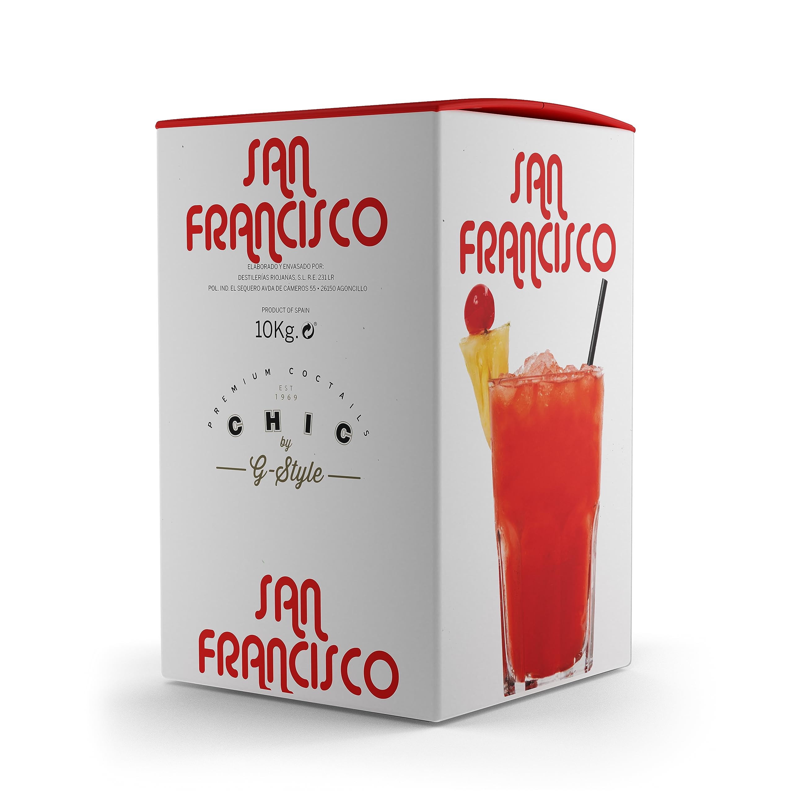 Concentrado Cóctel San Francisco Bag in Box 10 Kg (9L) Sin Alcohol que rinde 45L o más de 150 vasos Diluído en Agua y Hielo. Cocktail Más Rentable y Rápido en Menos Espacio. Por Destilerías Riojanas