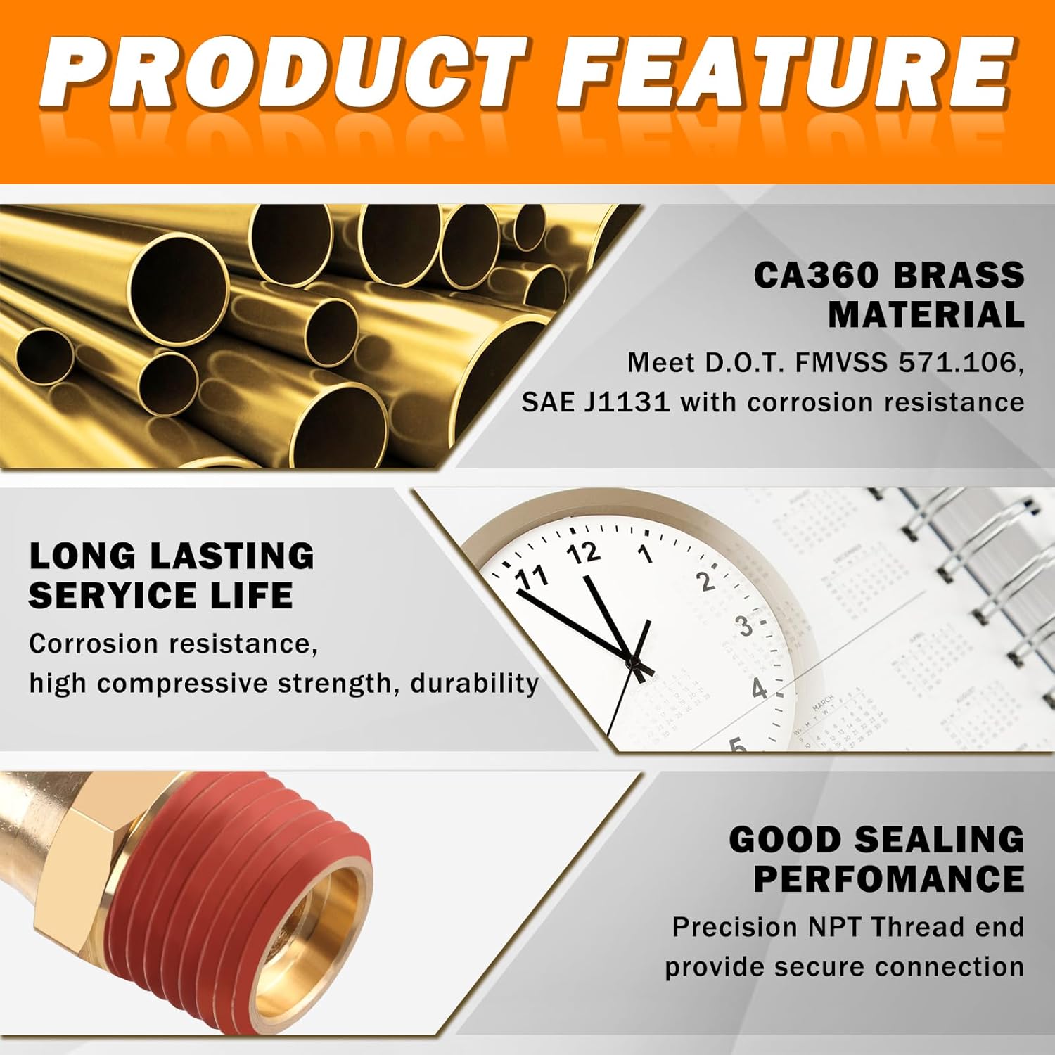 3/8" DOT Quick Push to Connect Fittings Brass Straight and 90 Degree Elbows, 3/8" OD x 3/8" NPT Thread DOT Air Brake Line Fittings for Truck Trailers or Industry Air System 13 Pcs