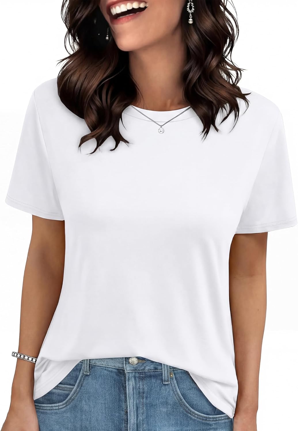 GAYHAY Women's Short Sleeve T-Shirts - Soft Stretchy Crew Neck Summer Tops for Casual Beach Vacation Outfits